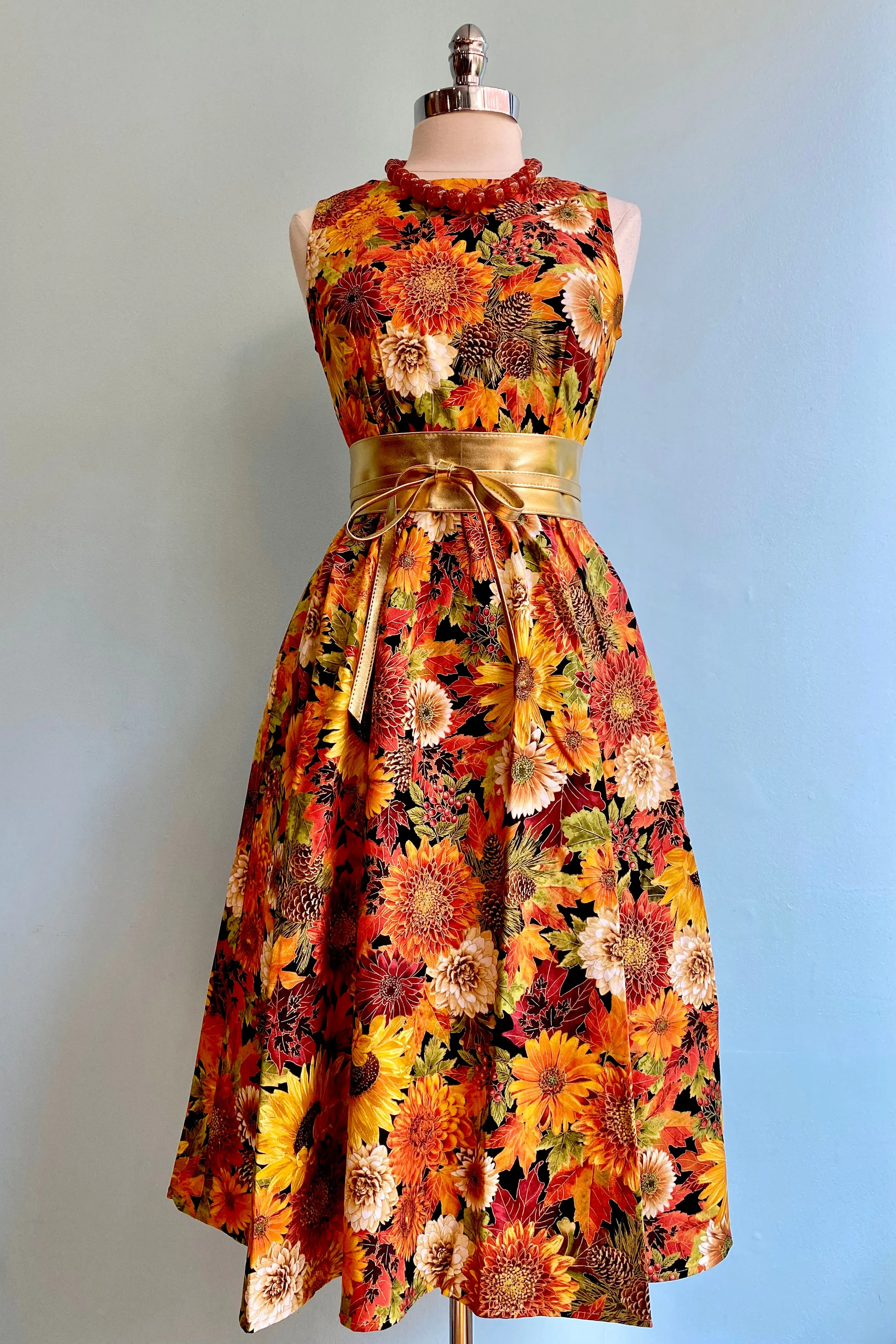 Autumn Foliage and Floral Midi Dress by Retrolicious