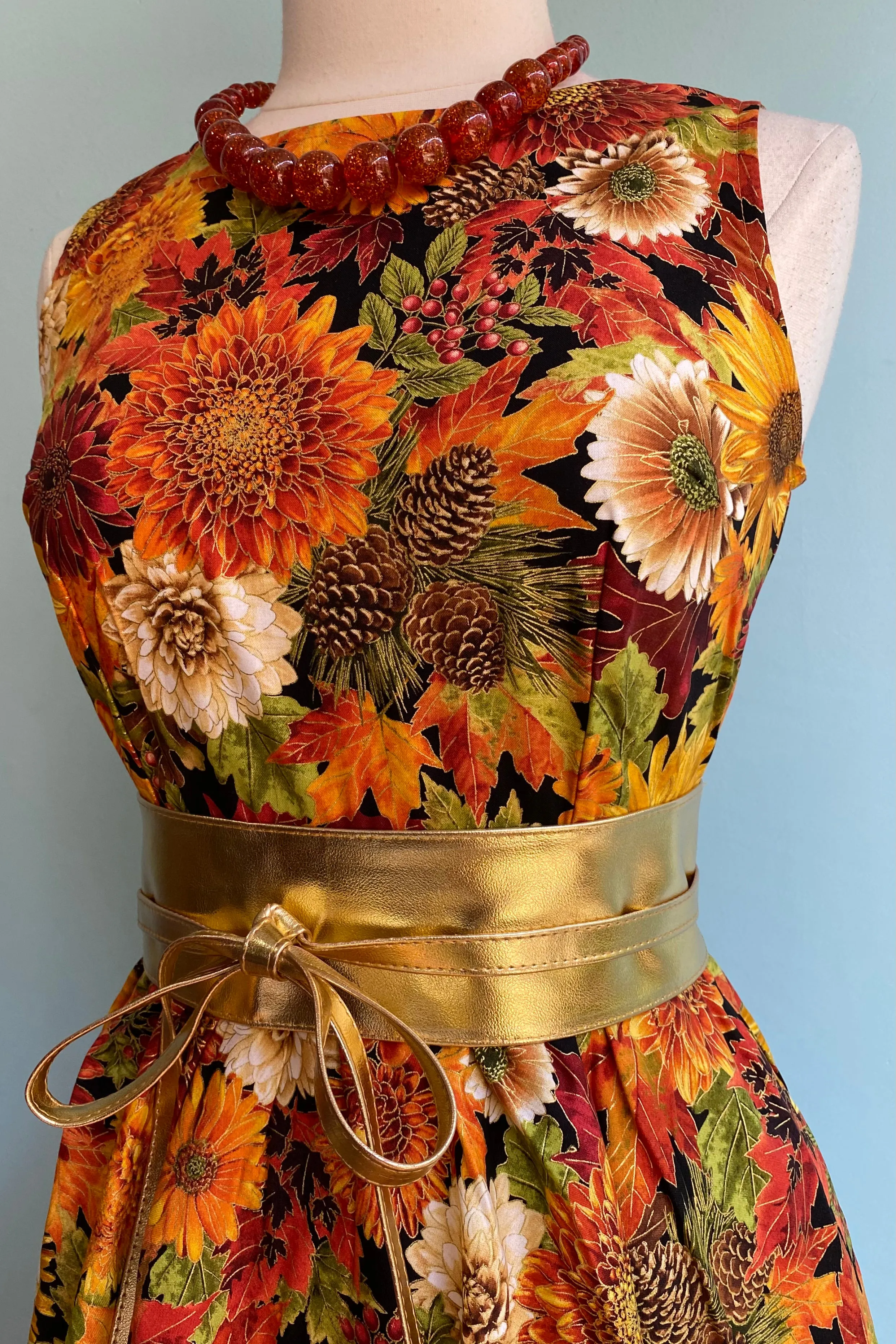 Autumn Foliage and Floral Midi Dress by Retrolicious