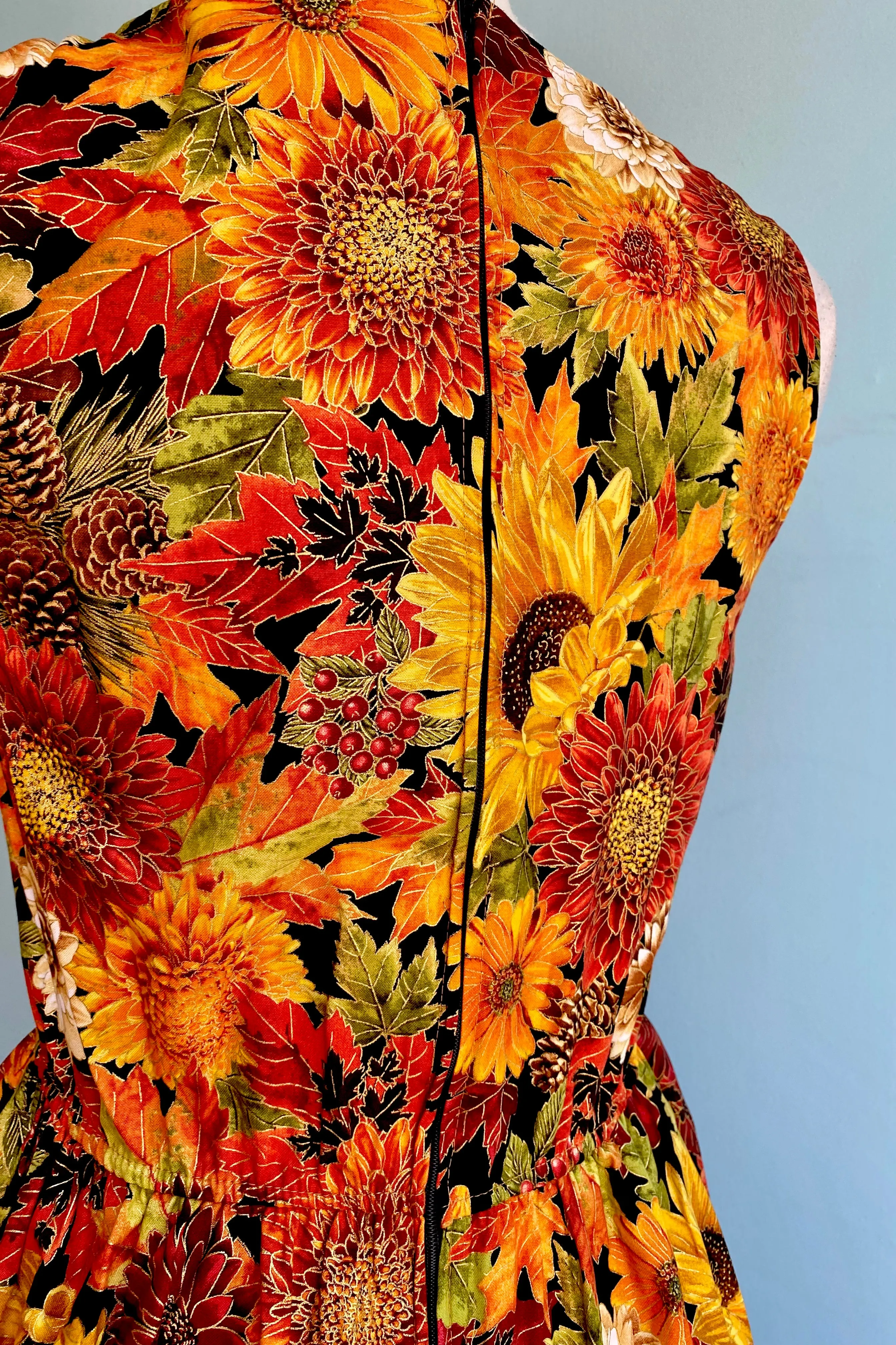 Autumn Foliage and Floral Midi Dress by Retrolicious