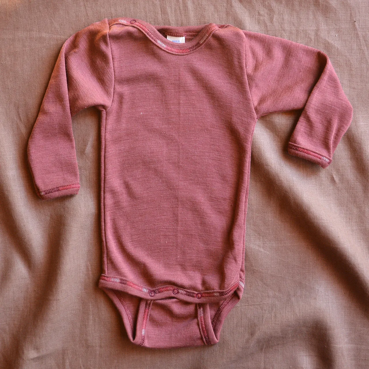 Baby Bodysuit Long Sleeve Organic Wool/Silk (0-3yrs)