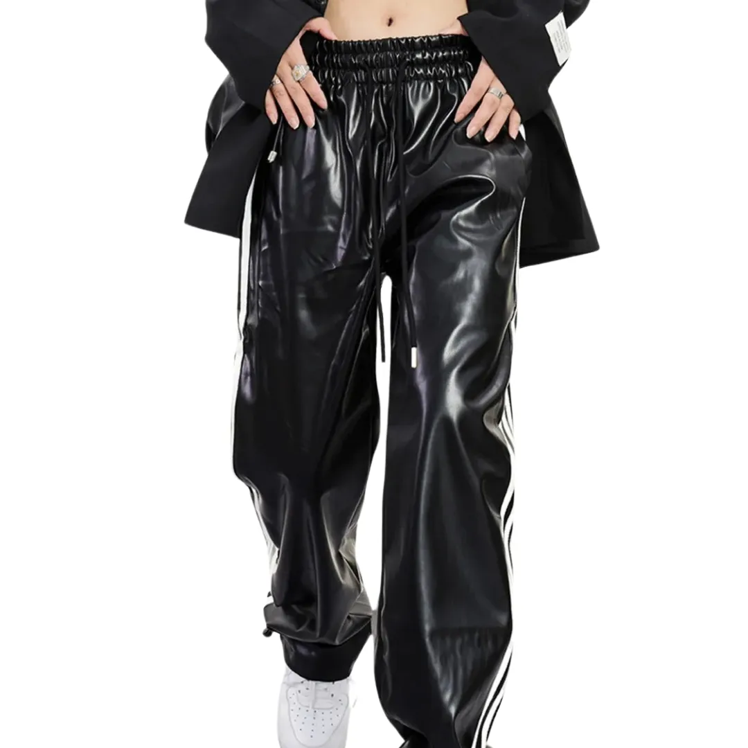 Baggy Striped Leather Pants