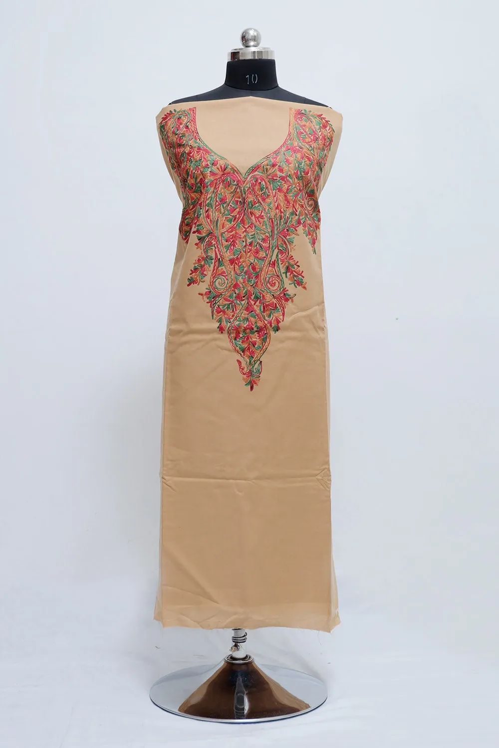 Beige Colour Heavy Neck Embroidery   Designer Aari Work Suit  With  Floral Motif Pattern .