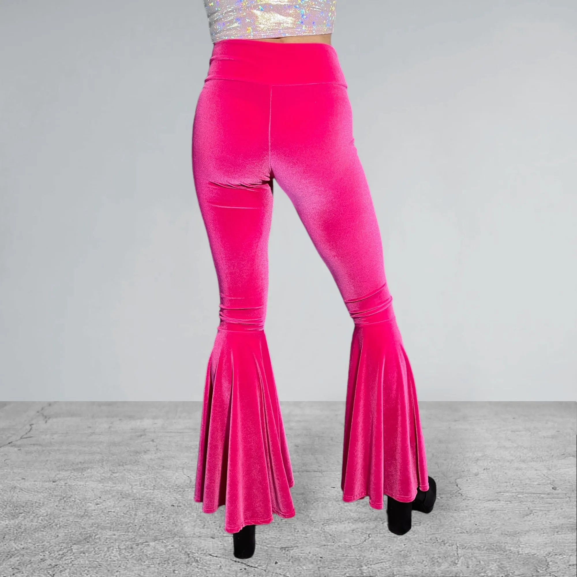 Bell Bottoms Flares - Neon Hot Pink Velvet - Choose Your Rise