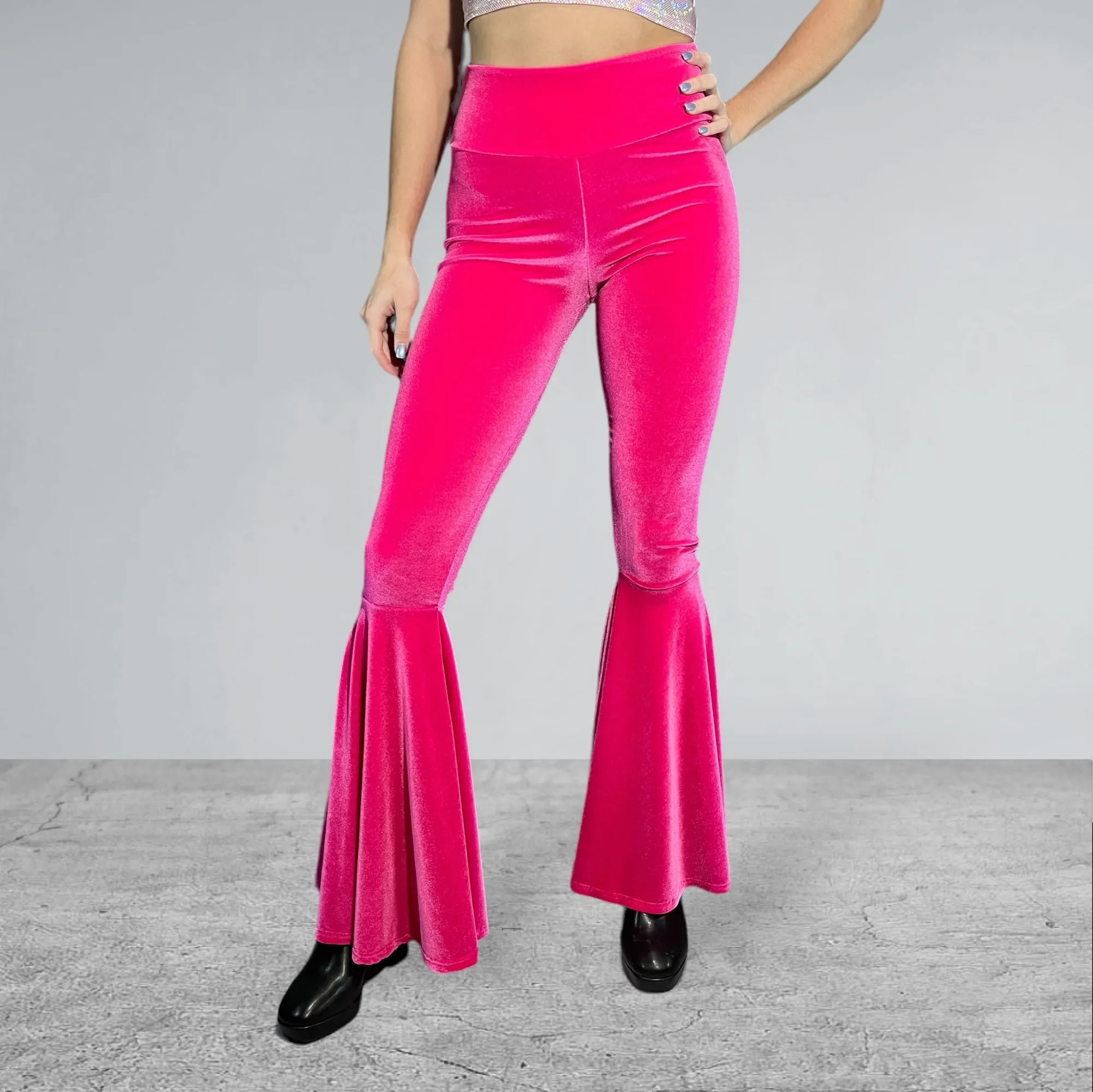 Bell Bottoms Flares - Neon Hot Pink Velvet - Choose Your Rise