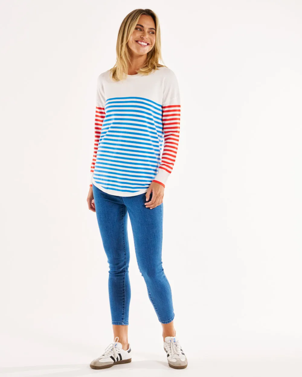 Betty Basics Sophie Knit Jumper Red Blue Stripe