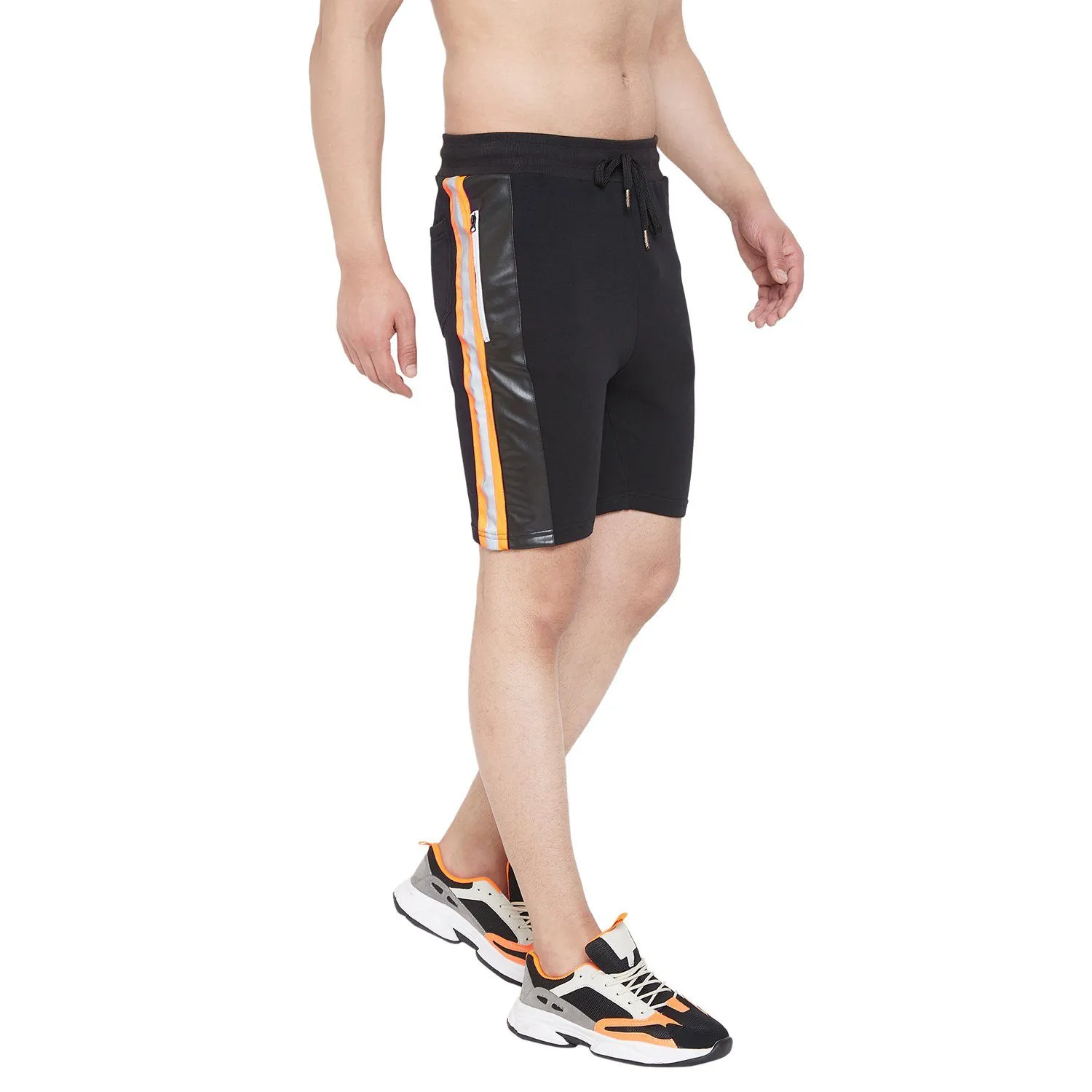 Black Neon Orange Reflective Taped Shorts