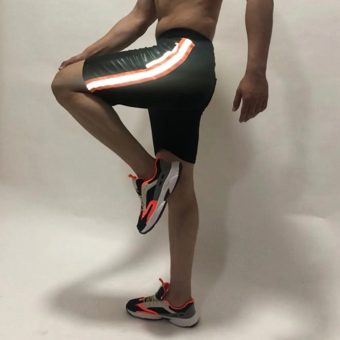 Black Neon Orange Reflective Taped Shorts