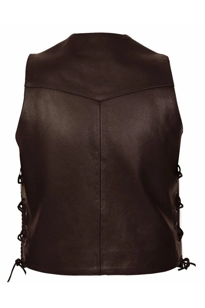 Black or Brown Leather Fish Hook Buckle & Braid Waistcoat - Buckle Cut-Off