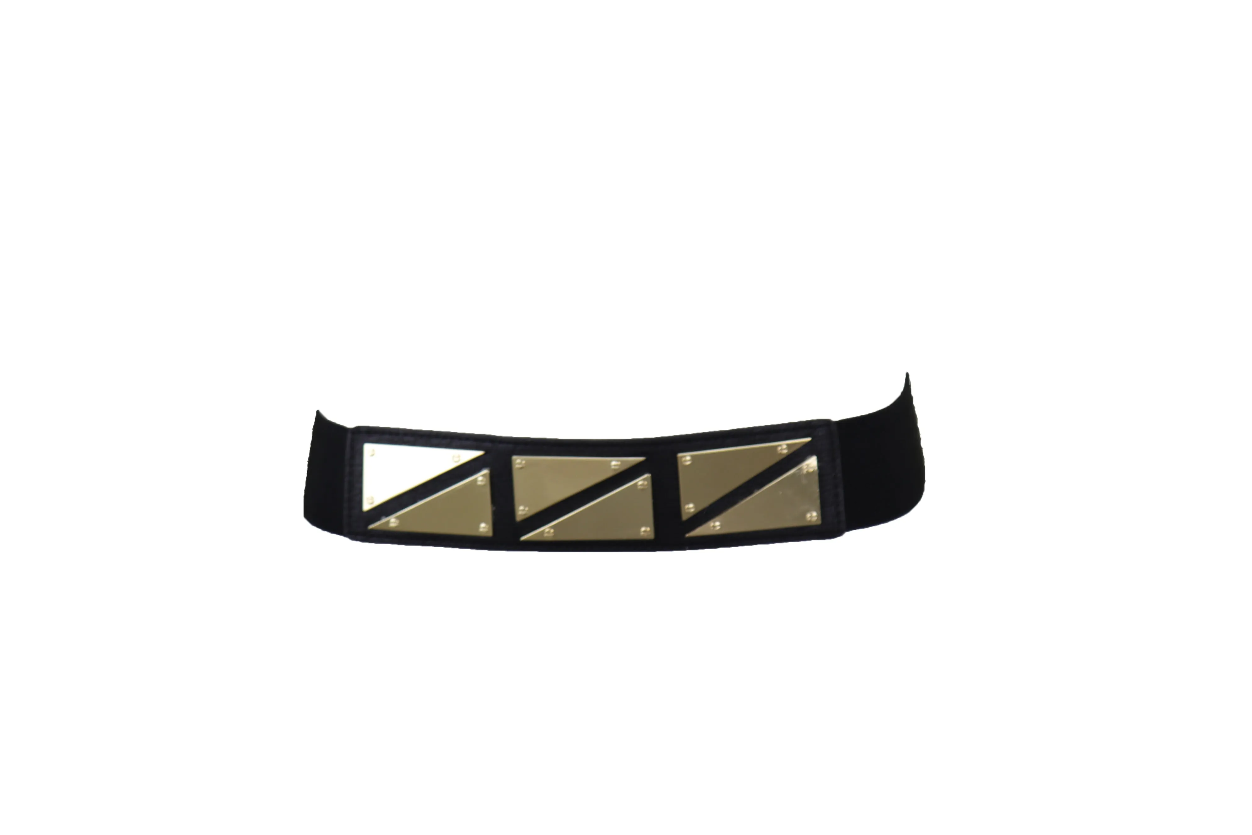 Black Stretch Waistband Fashion Belt Gold Triangle Buckle Size S M