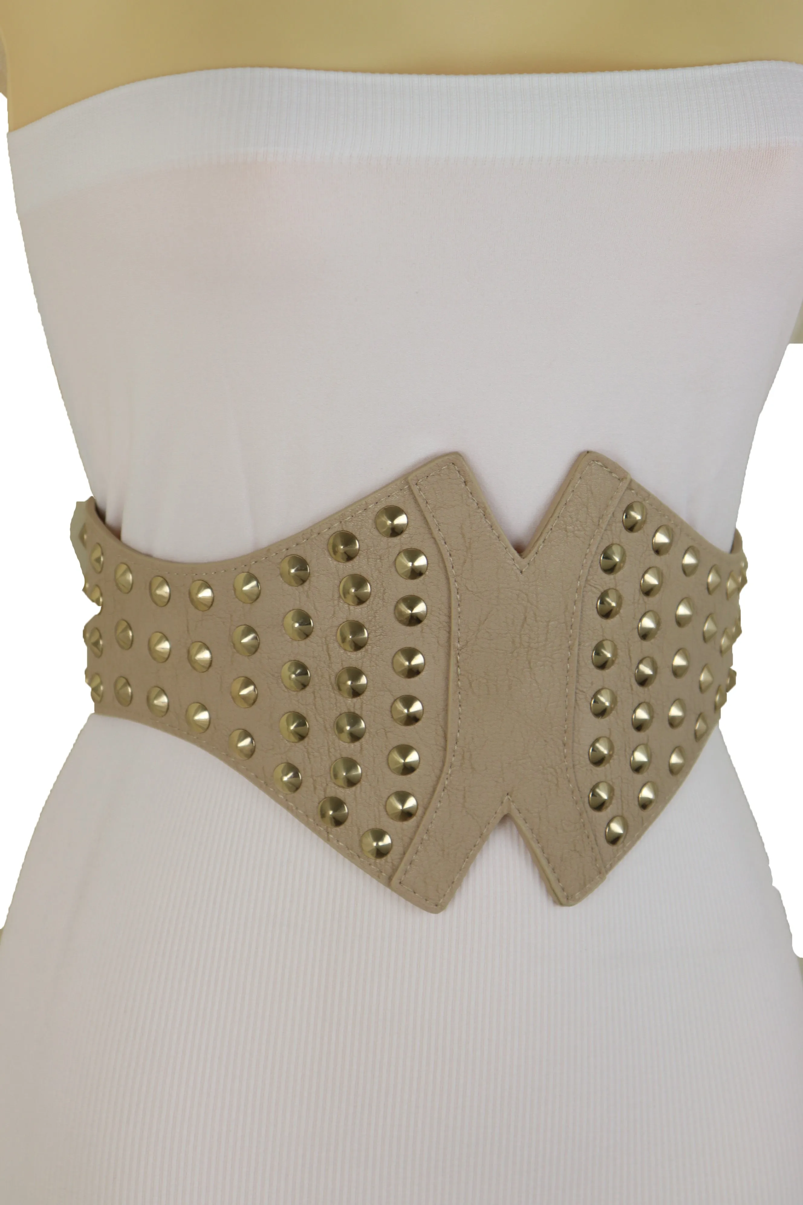 Black Stretch Waistband Fashion Belt Gold Triangle Buckle Size S M