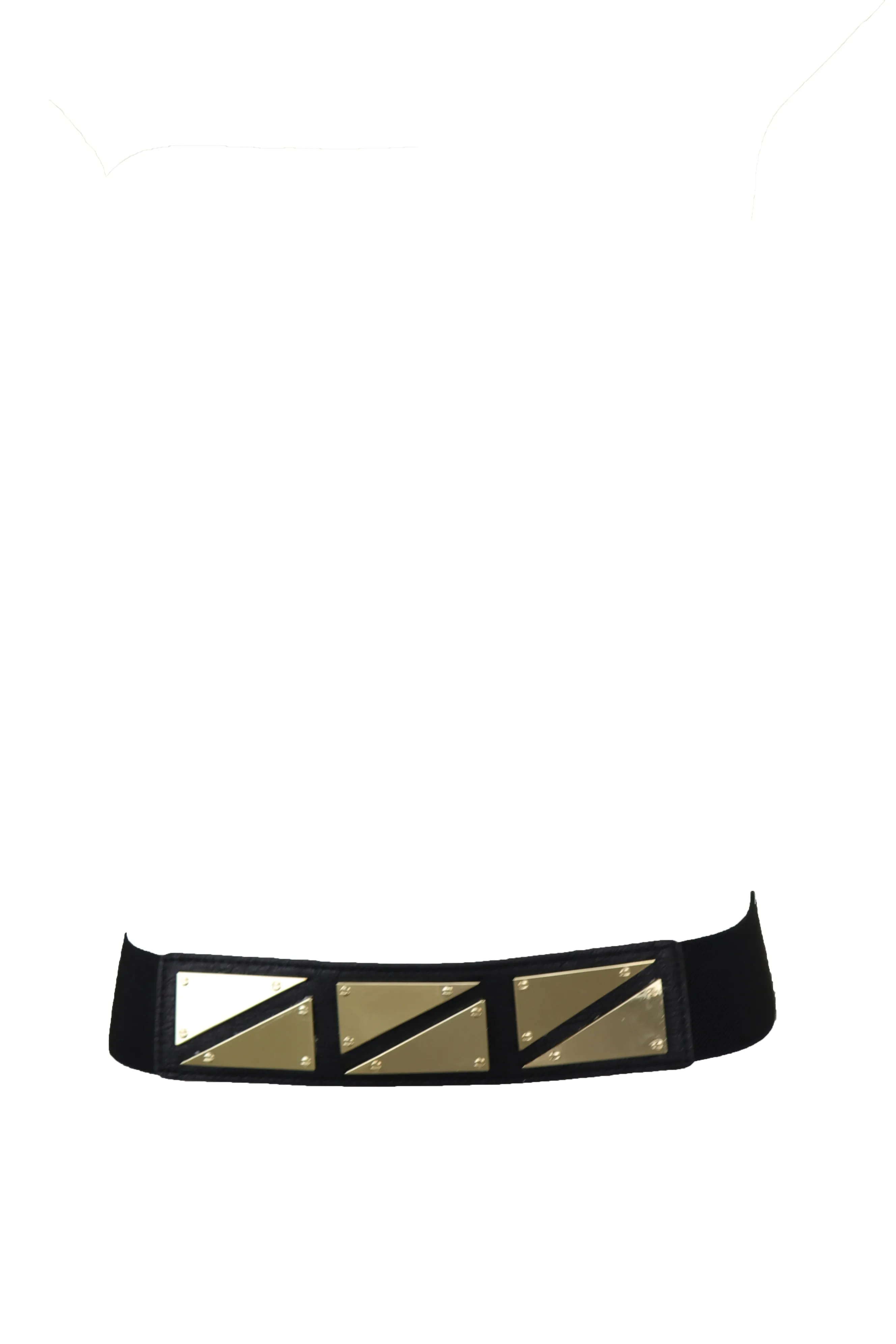 Black Stretch Waistband Fashion Belt Gold Triangle Buckle Size S M