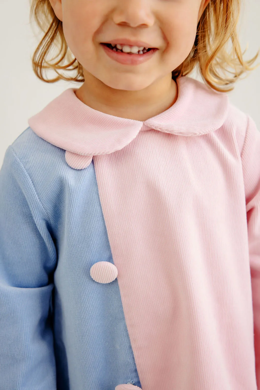 Blaire Button Dress (Corduroy) - Beale Street Blue & Palm Beach Pink