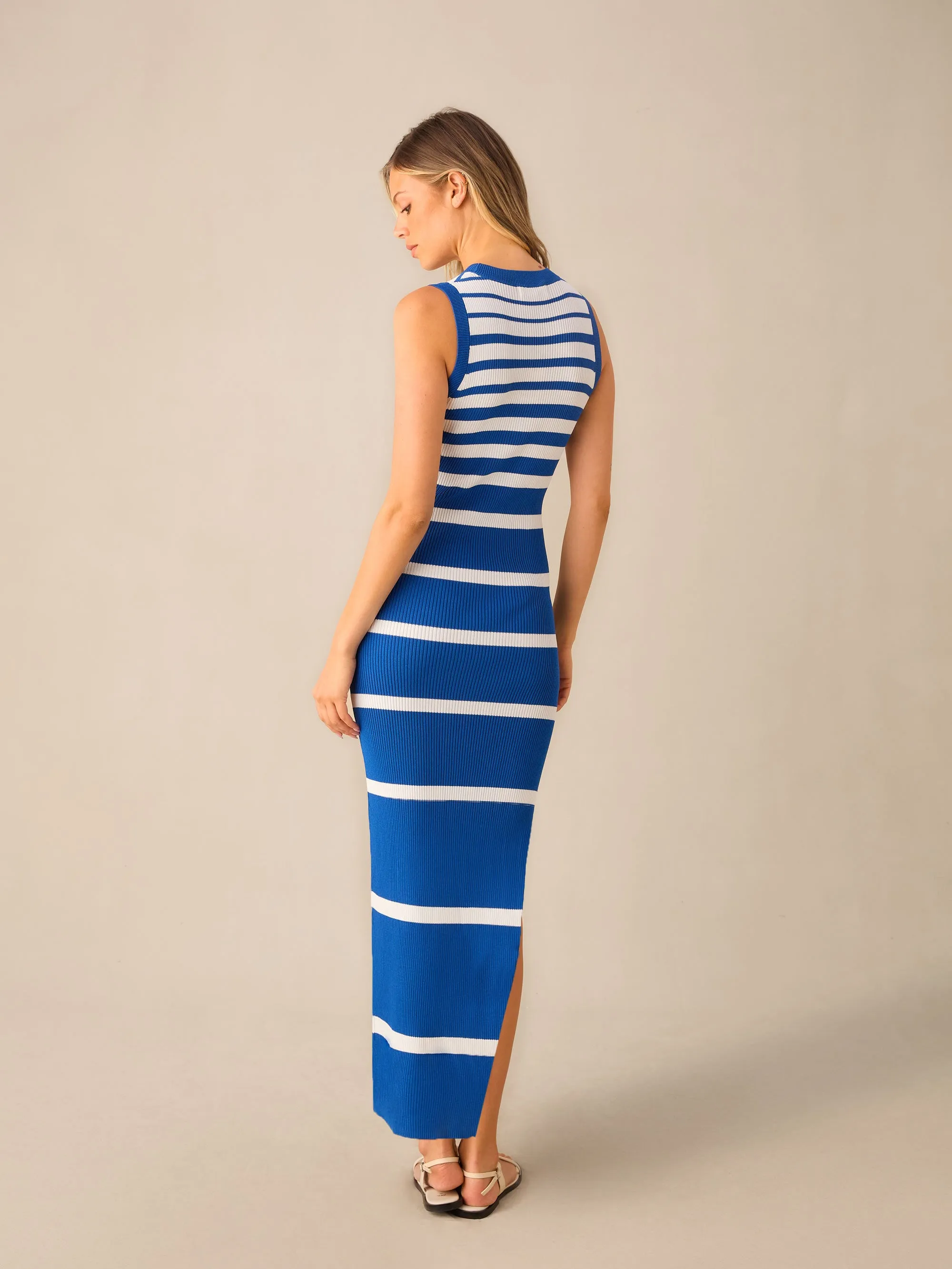 Blue Stripe Sleeveless Knitted Dress