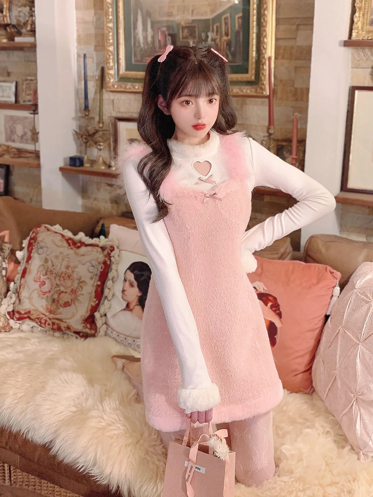 Bobon21 Edelweiss Winter Plush Suspender Dress