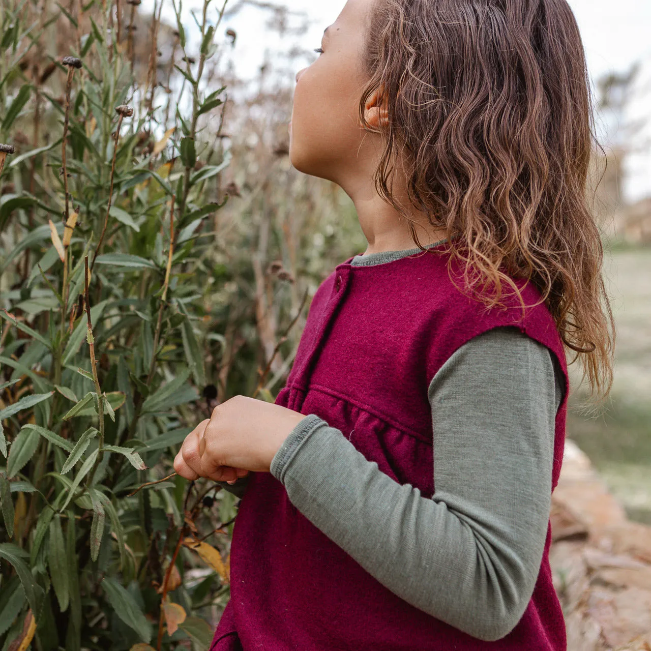 Boiled Wool Pocket Dress - Cassis (1-8y)