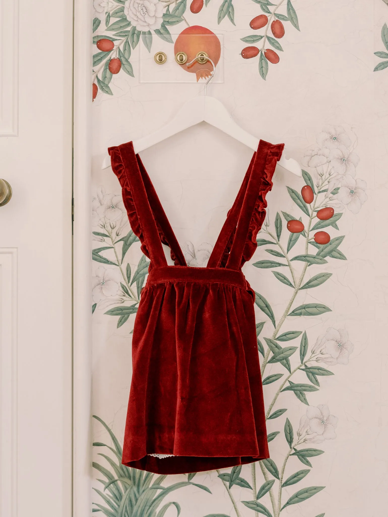 Burgundy Reina Velvet Girl Pinafore Skirt