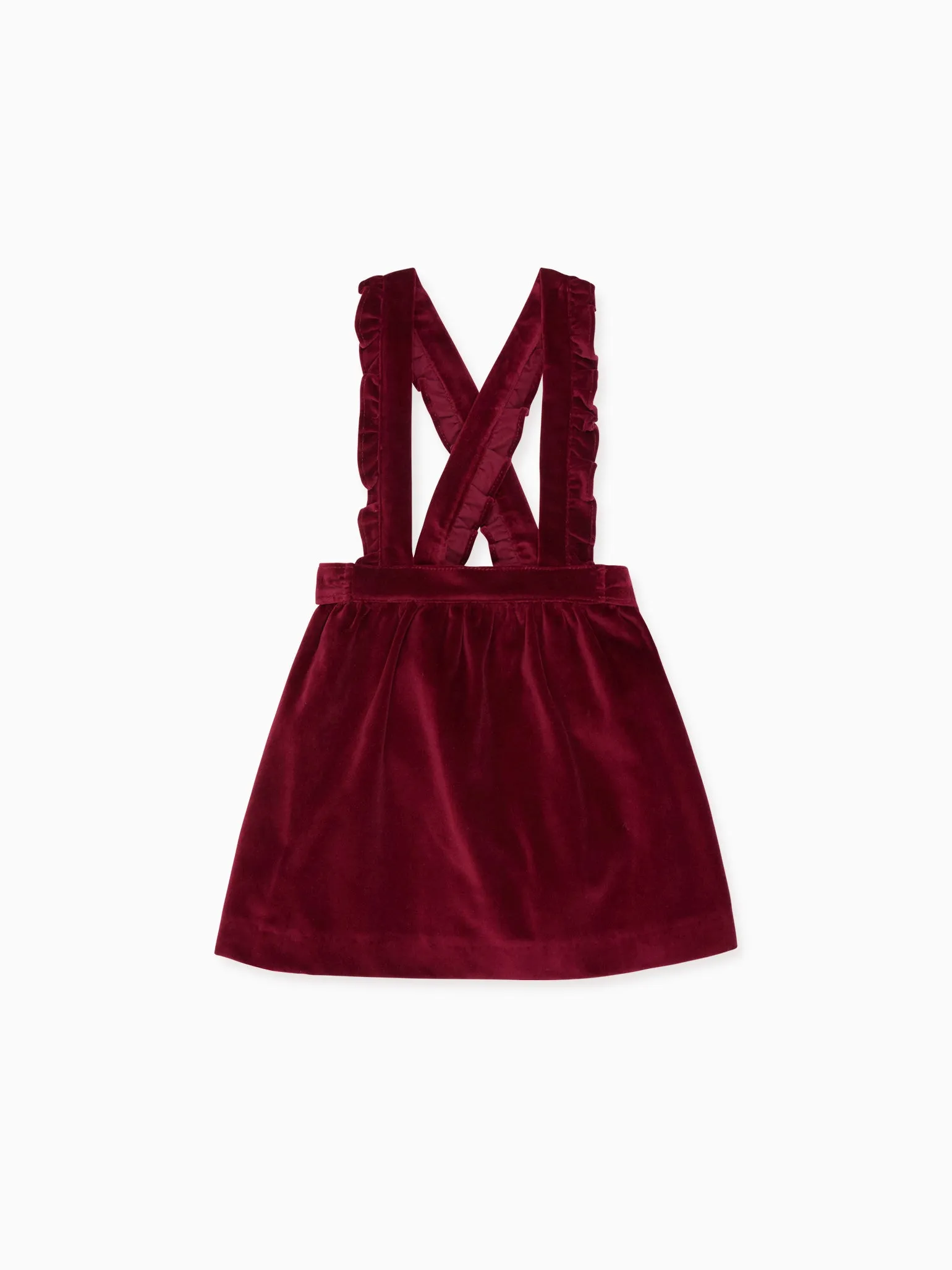 Burgundy Reina Velvet Girl Pinafore Skirt