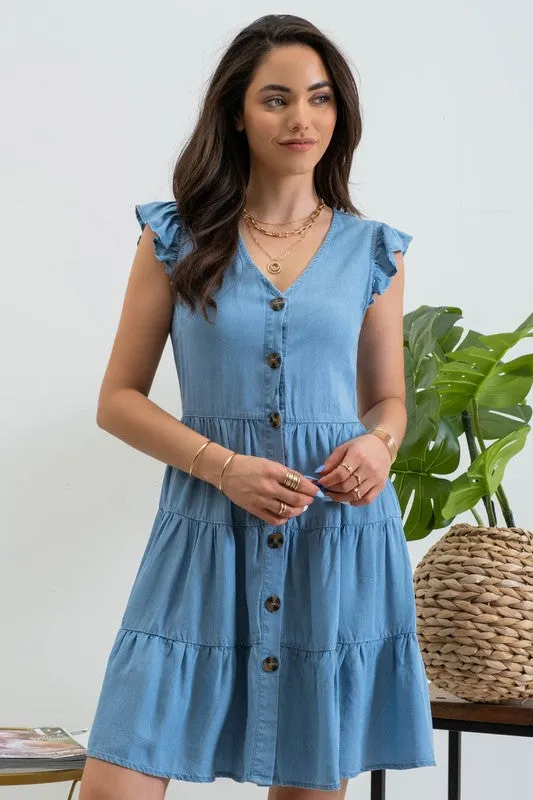 CHAMBRAY MINI BUTTON DOWN DRESS