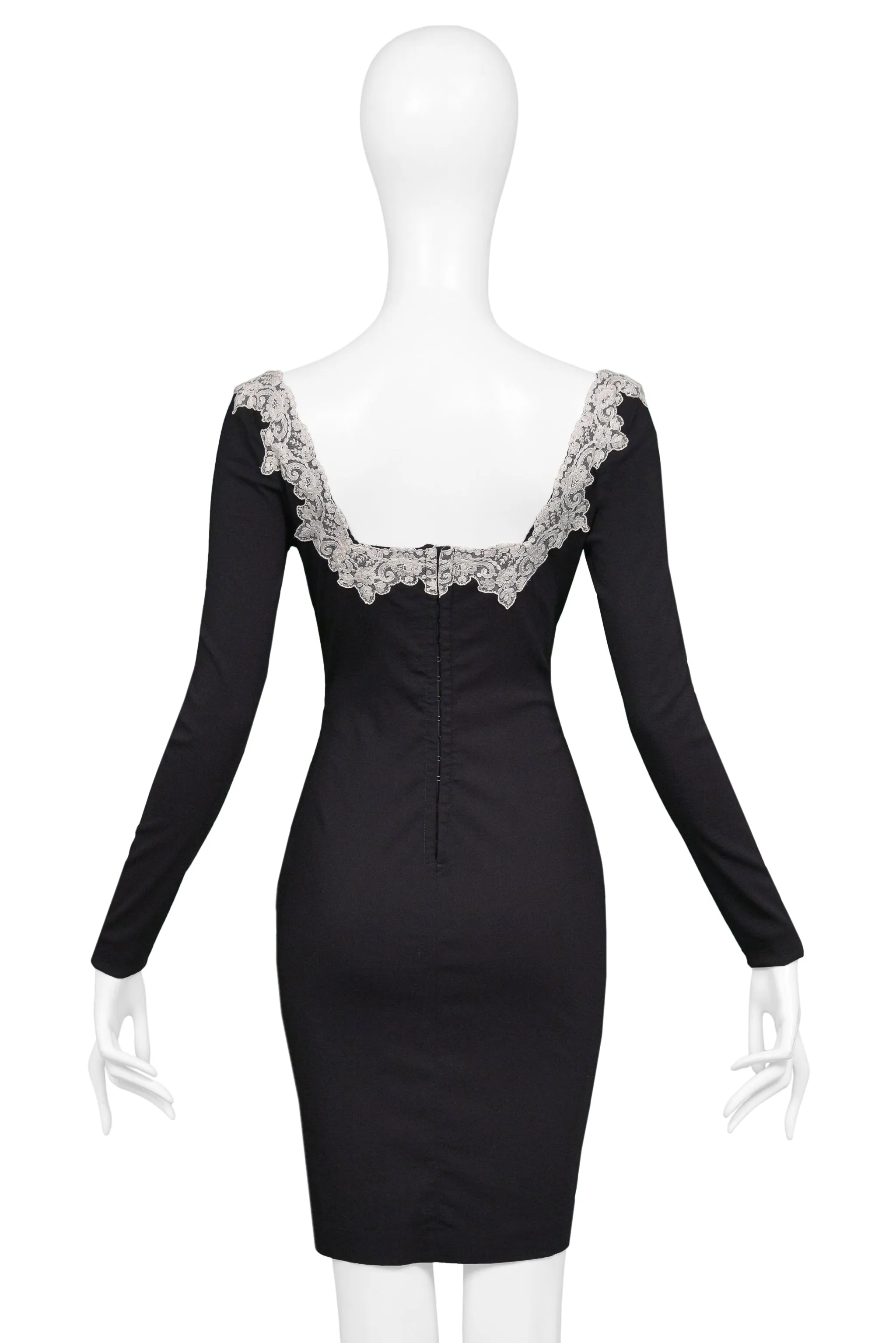 CHANTAL THOMASS BLACK CORSET DRESS WITH LACE COLLAR 1994