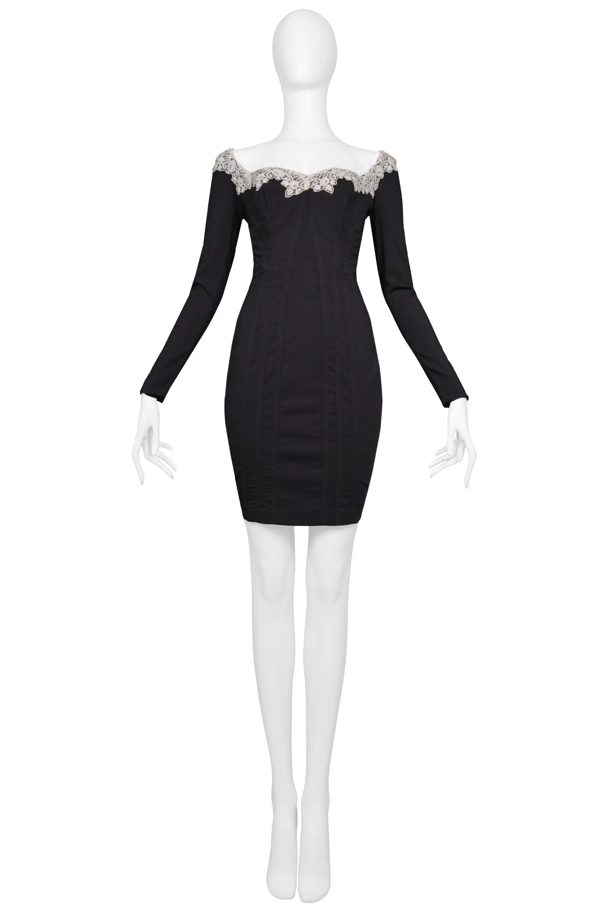 CHANTAL THOMASS BLACK CORSET DRESS WITH LACE COLLAR 1994