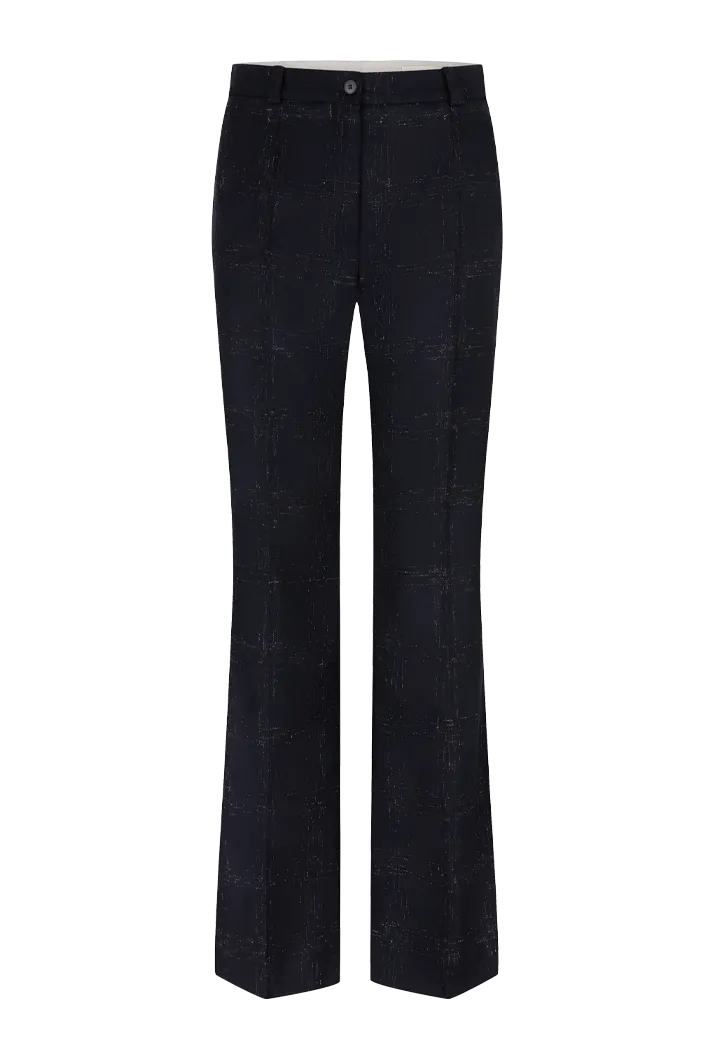 Check Wool Tailored Pants l Midnight