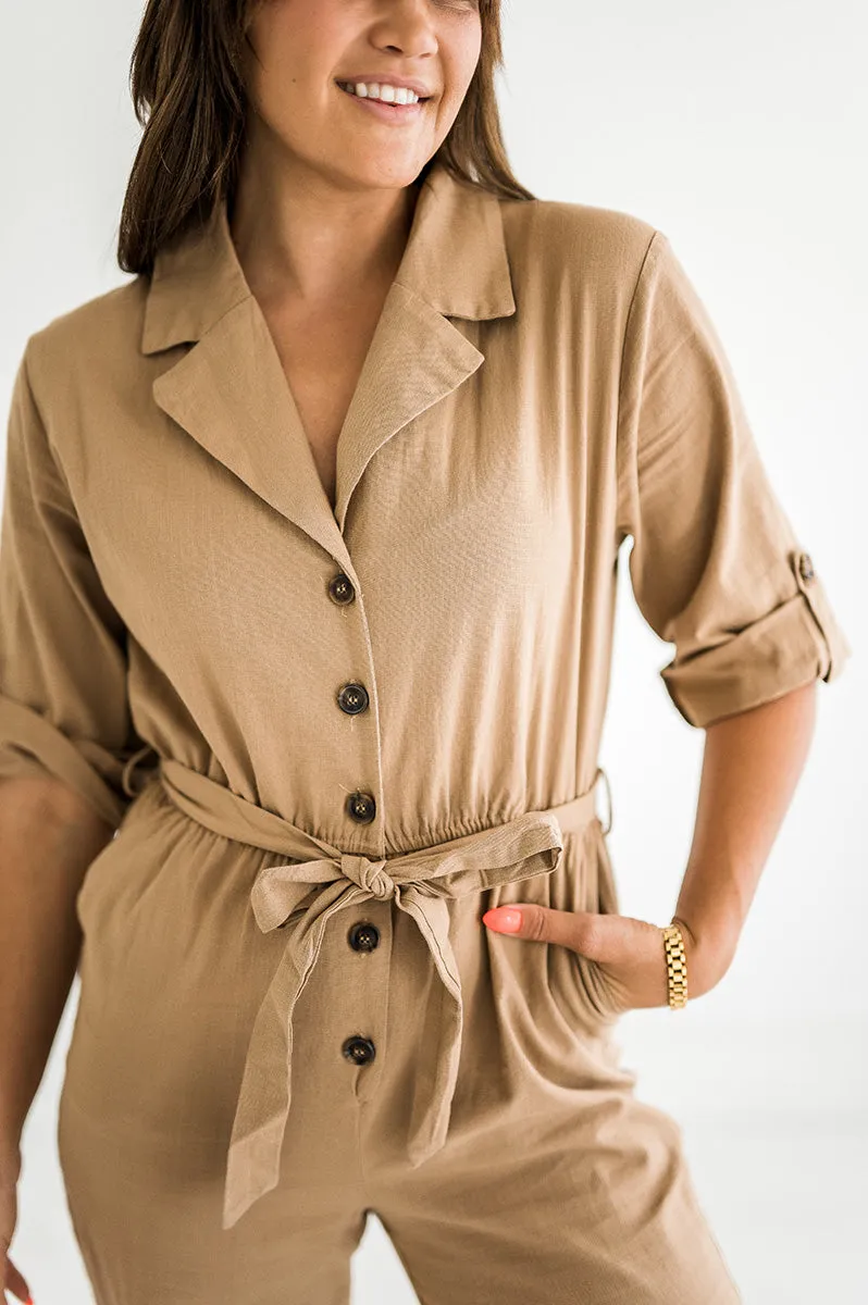 Chloe Jumpsuit in Taupe