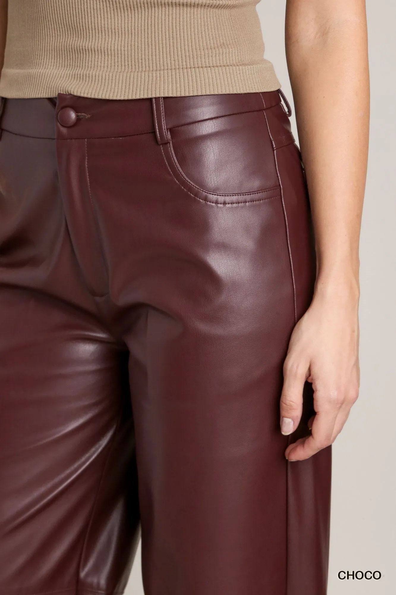 Chocolate Brown Faux Leather Pants