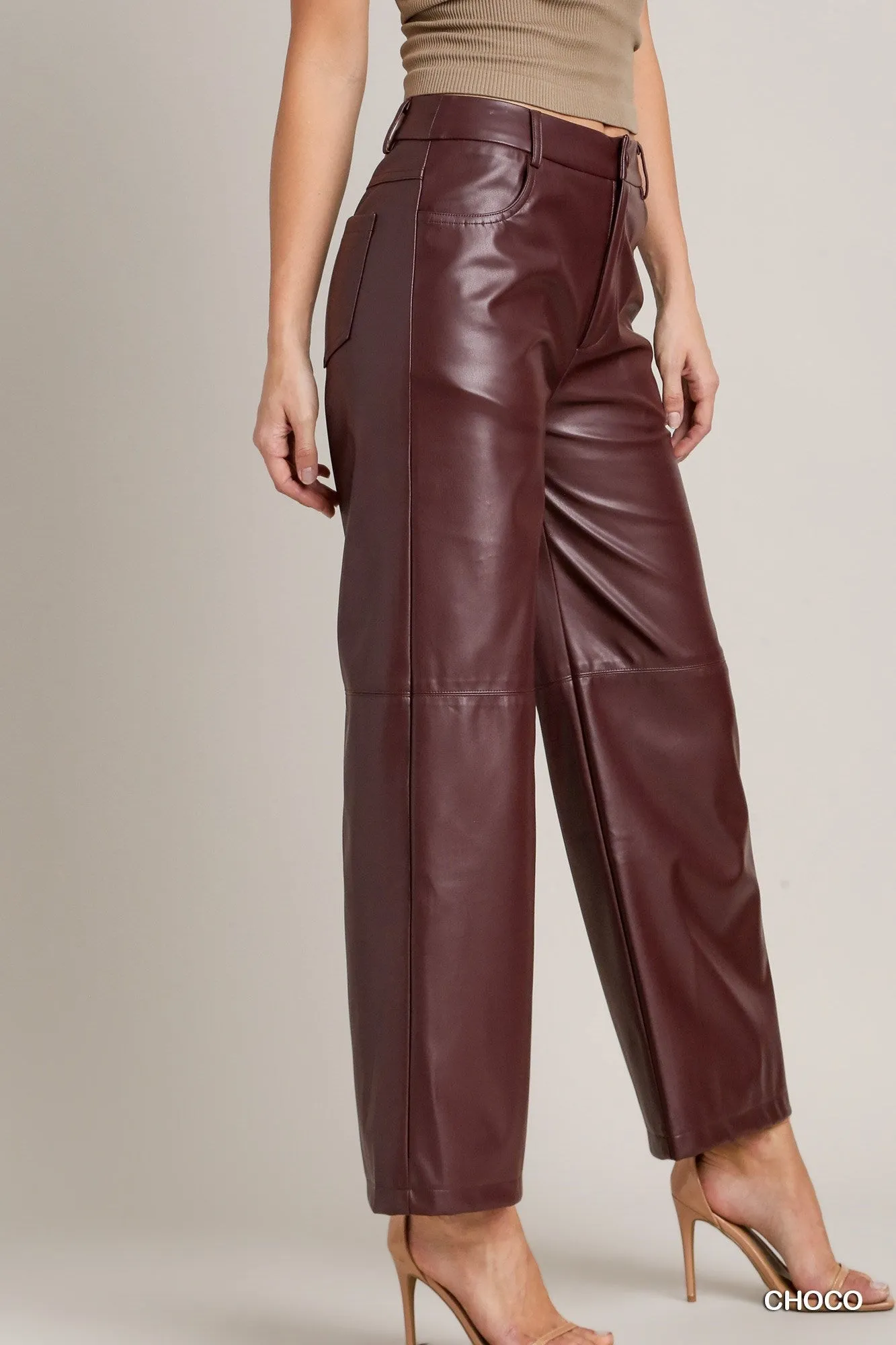 Chocolate Brown Faux Leather Pants