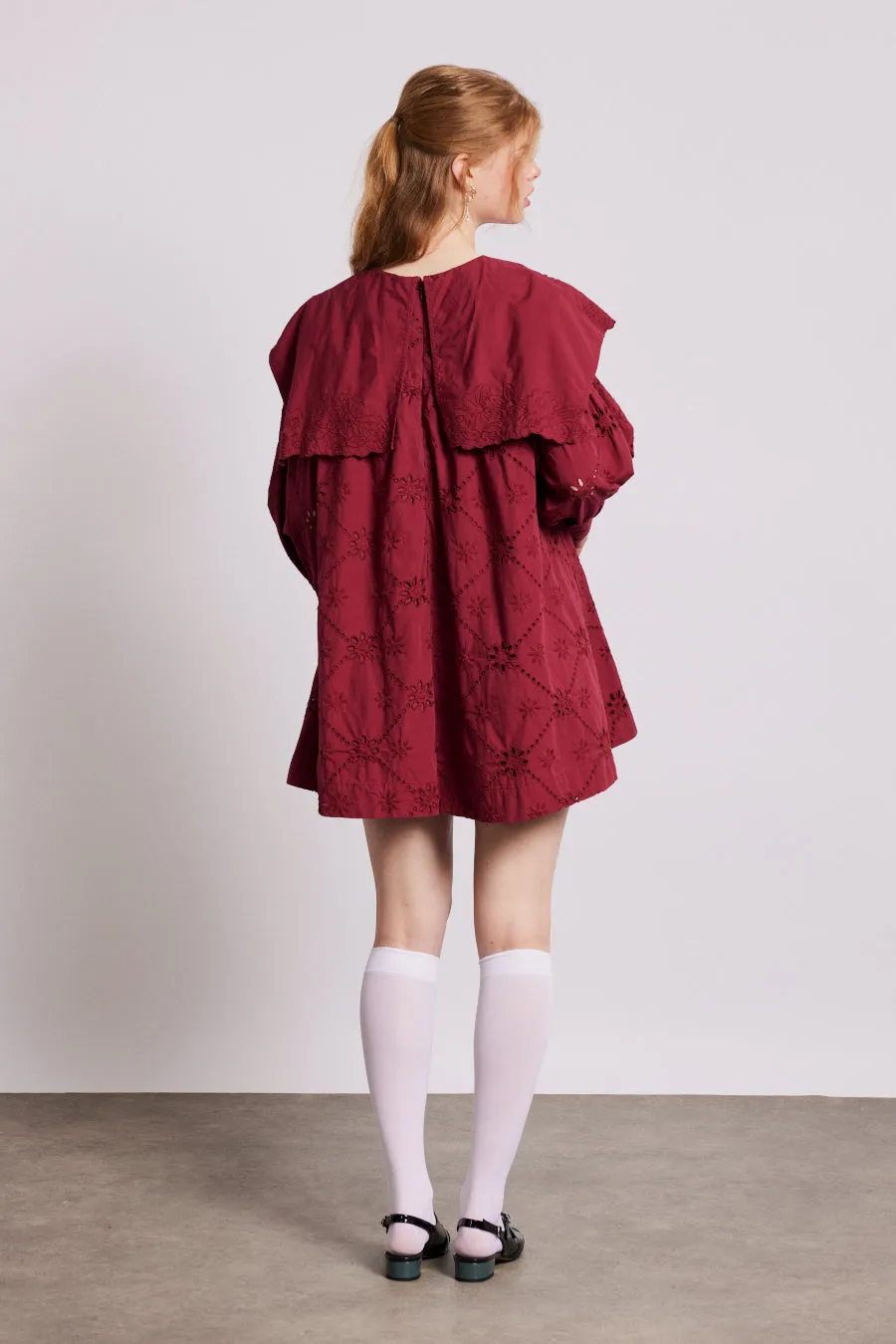 clementine embroidered collared mini dress - burgundy