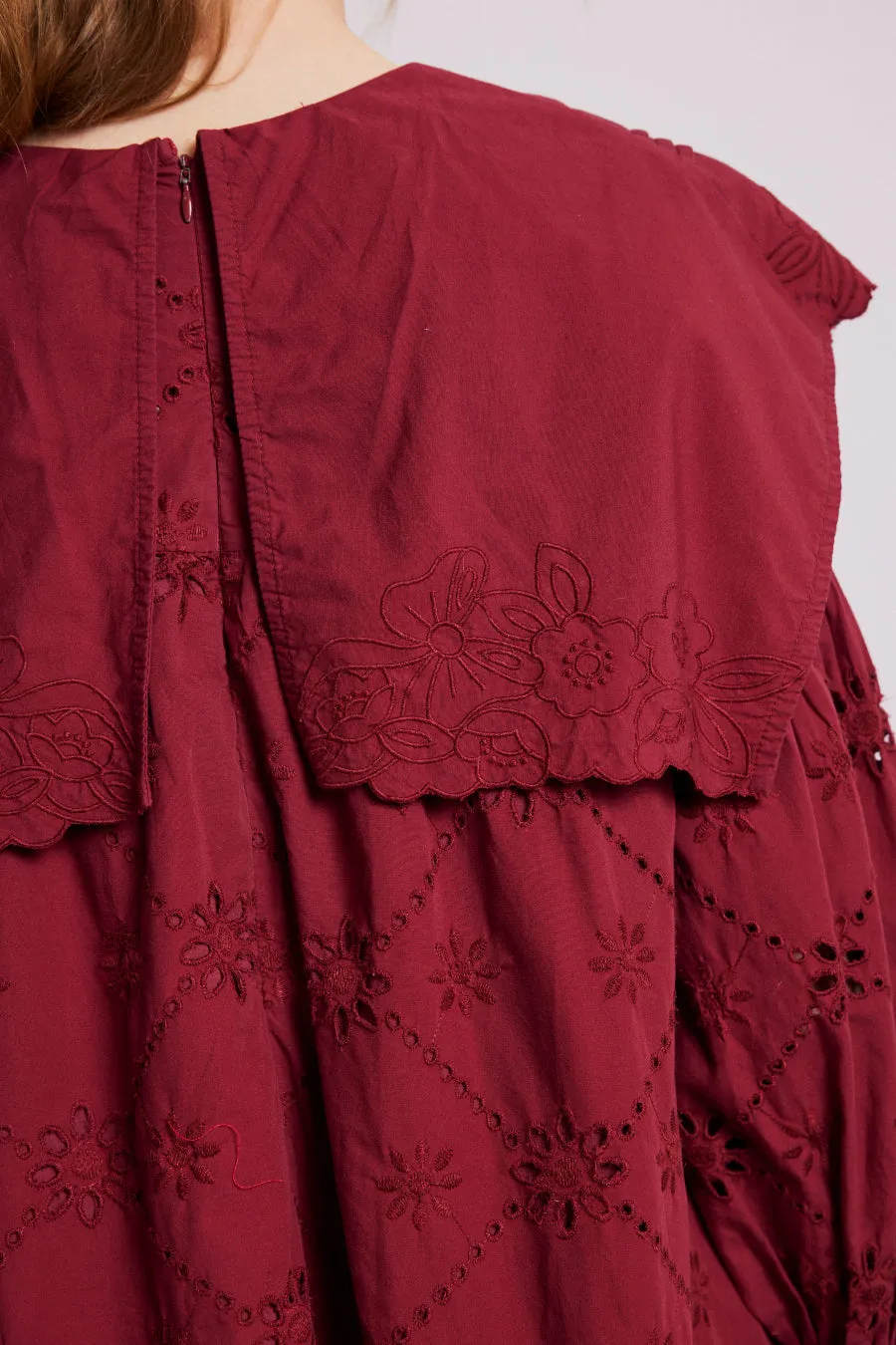 clementine embroidered collared mini dress - burgundy