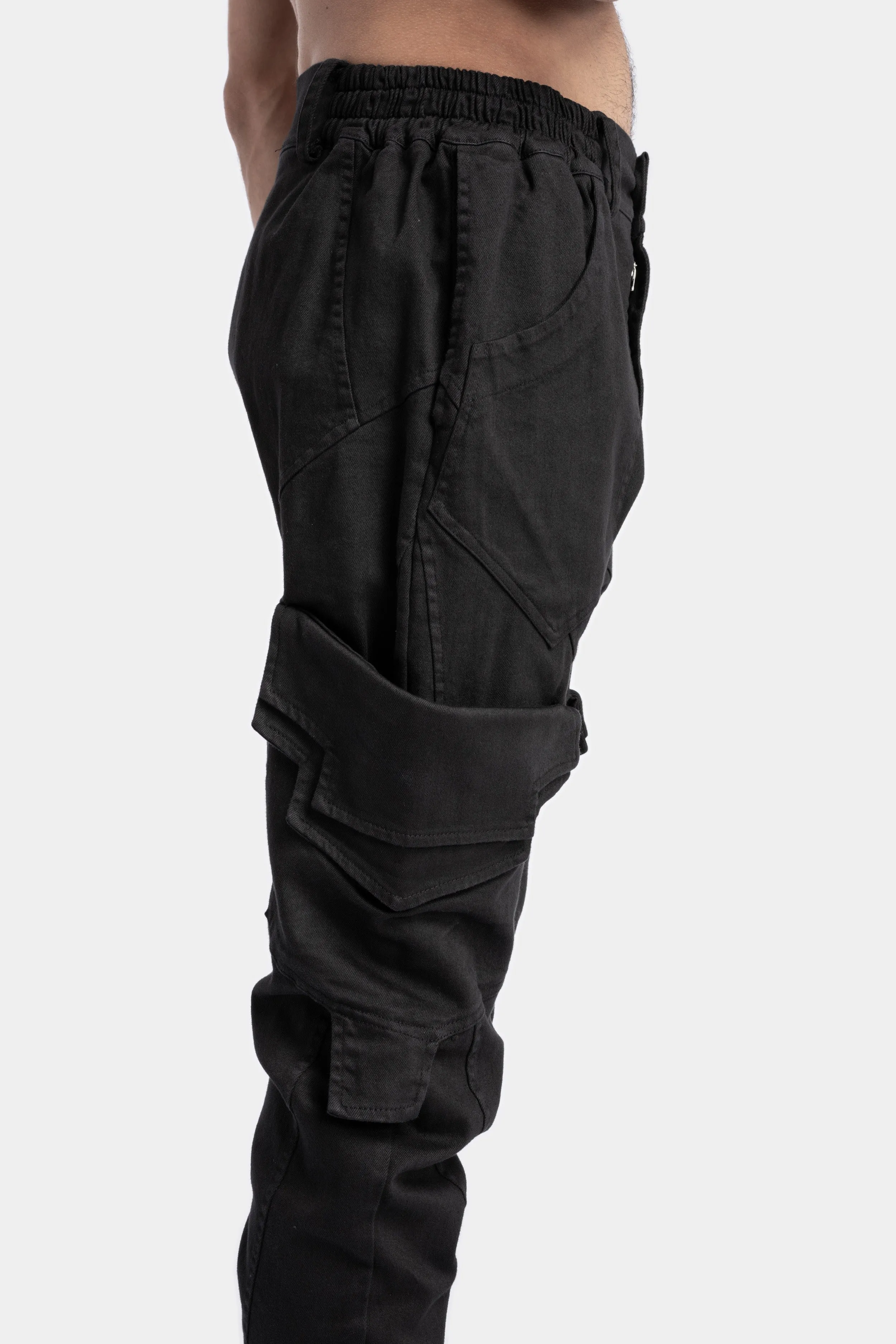 Cotton twill skinny cargo trousers, Black