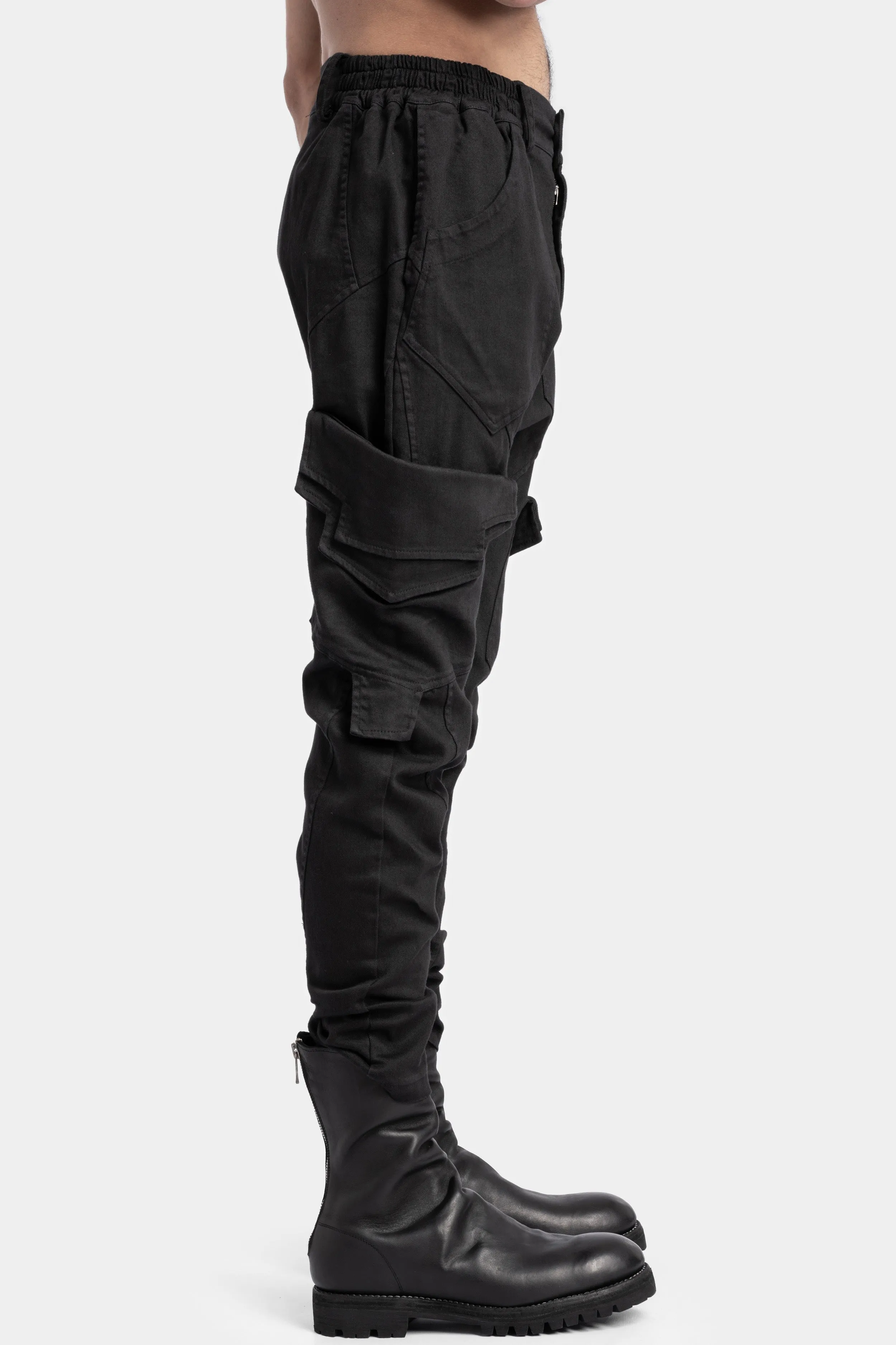 Cotton twill skinny cargo trousers, Black