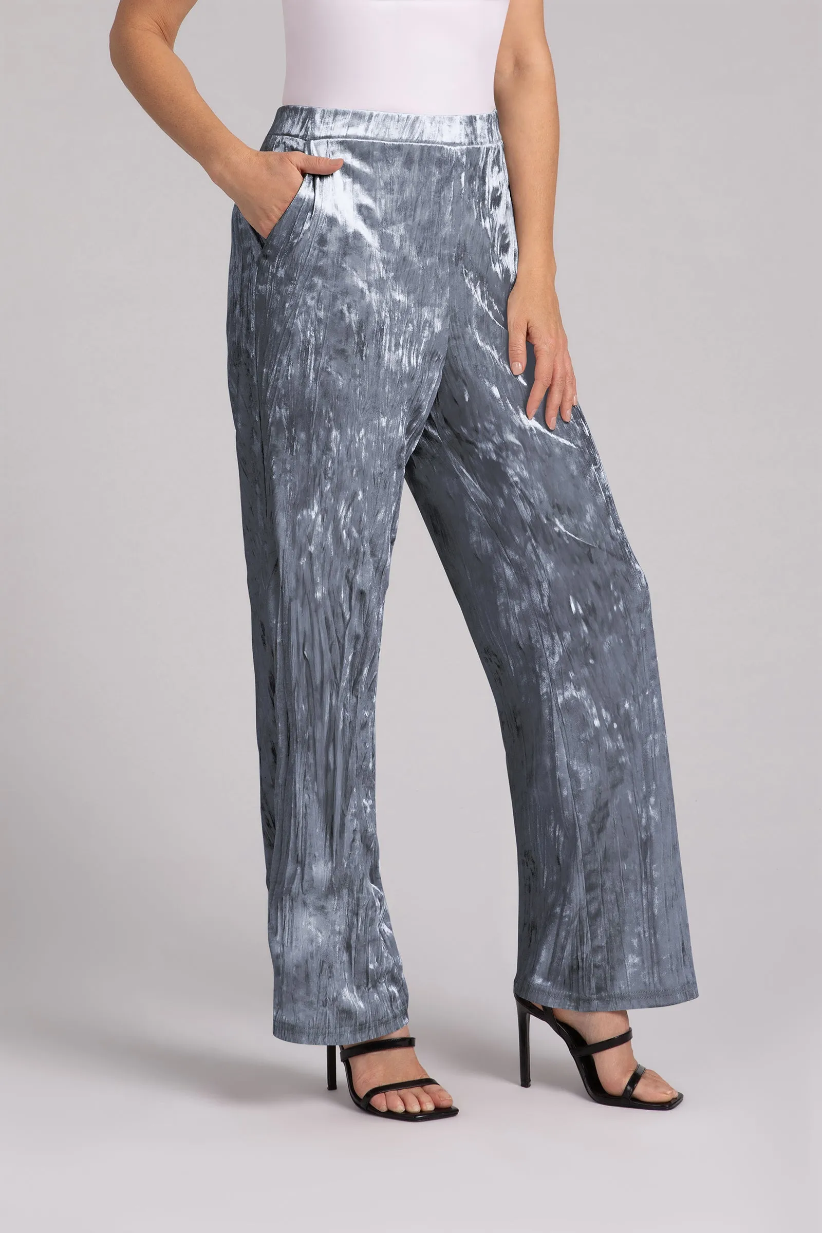 Crinkle Velvet Straight Leg Pant | Gunmetal