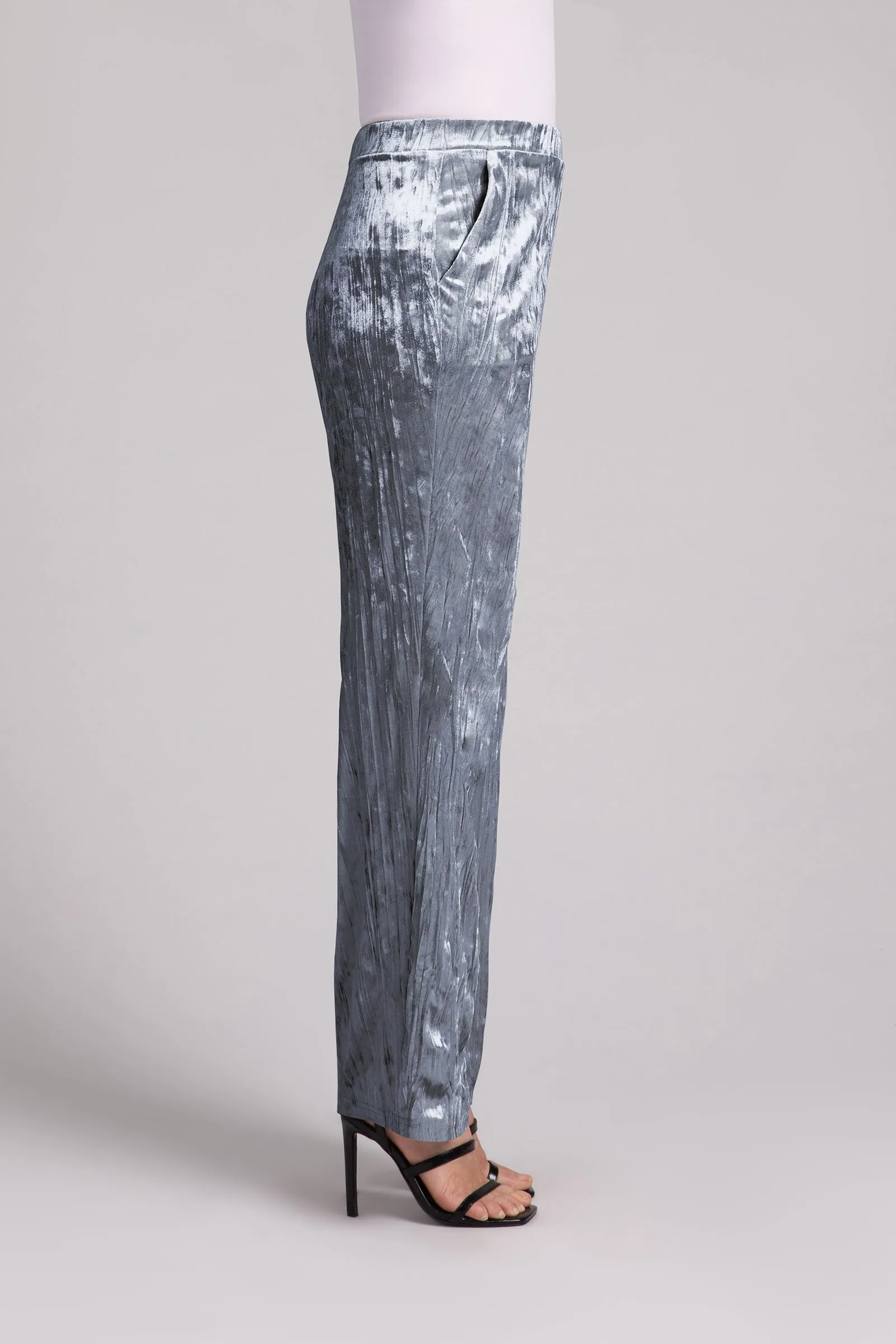 Crinkle Velvet Straight Leg Pant | Gunmetal