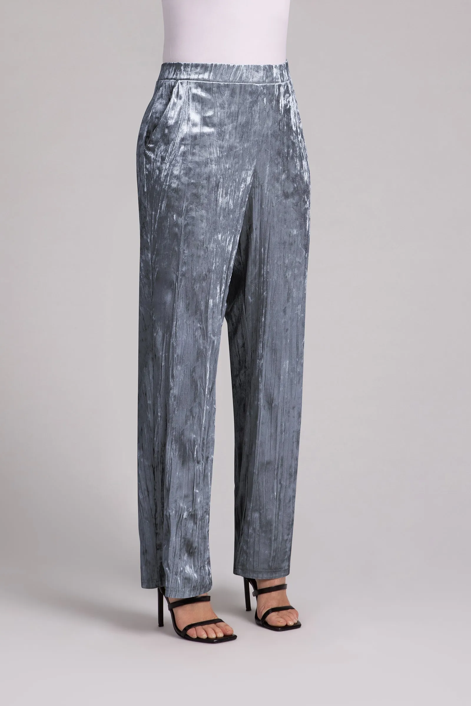 Crinkle Velvet Straight Leg Pant | Gunmetal