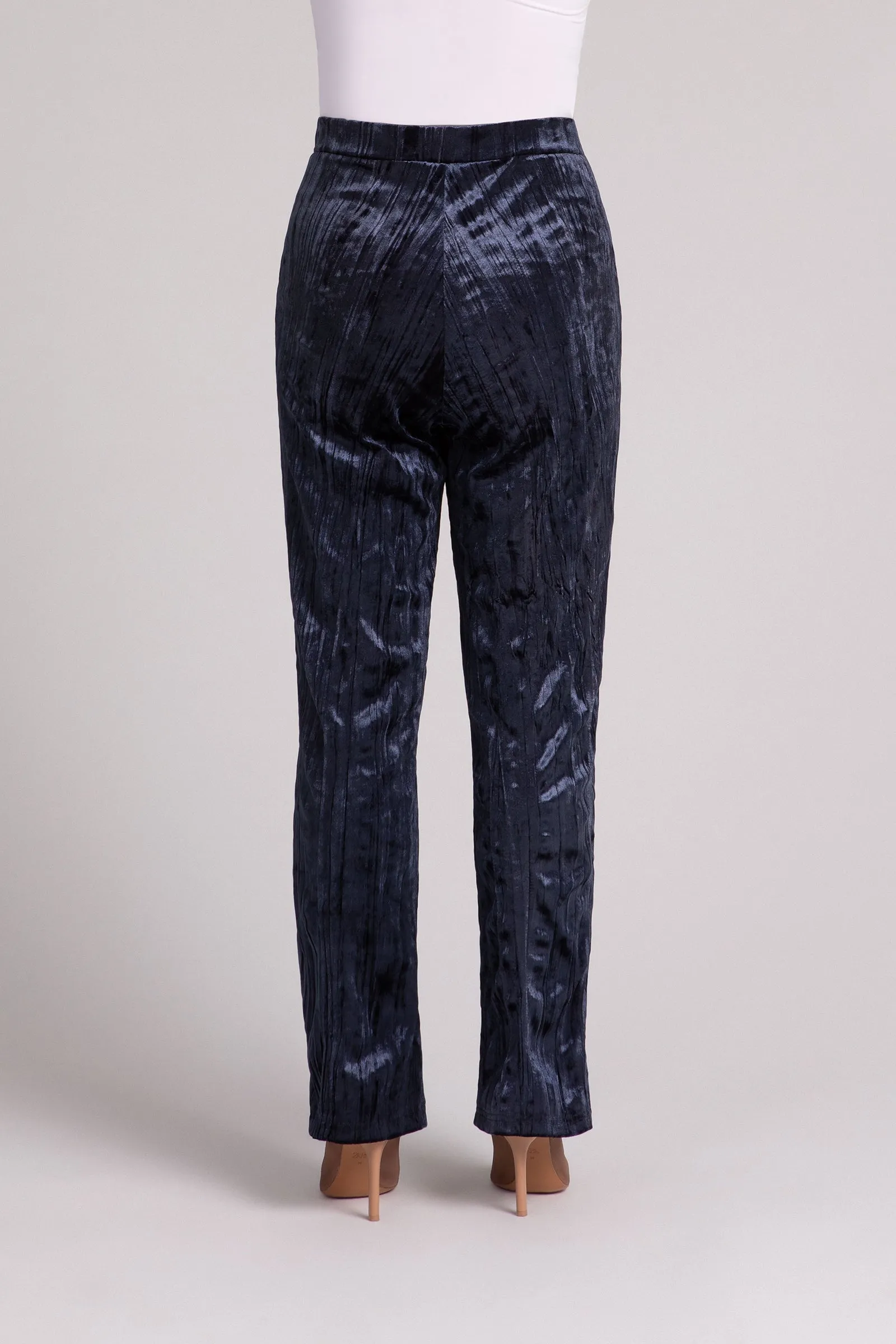 Crinkle Velvet Straight Leg Pant | Navy