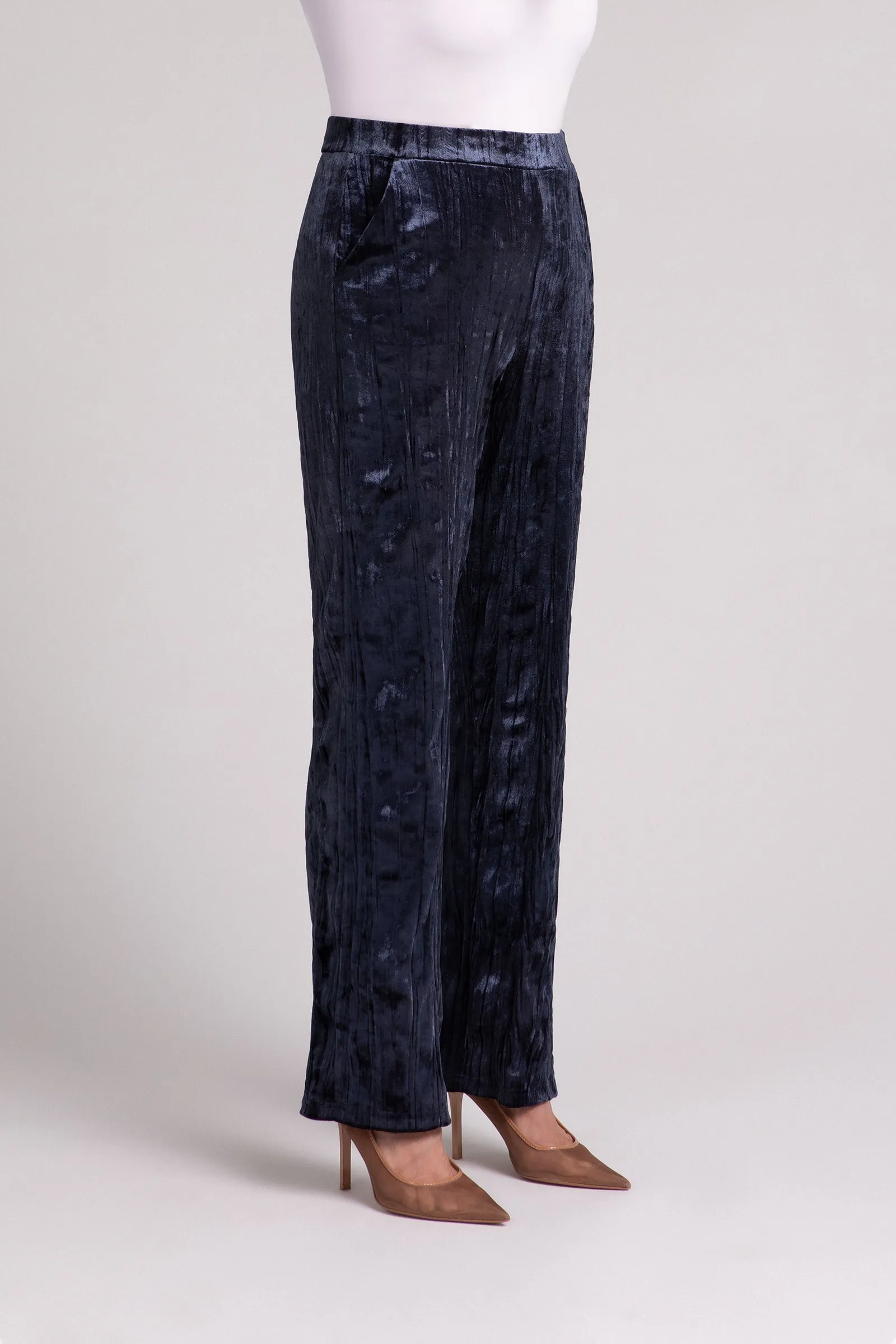 Crinkle Velvet Straight Leg Pant | Navy