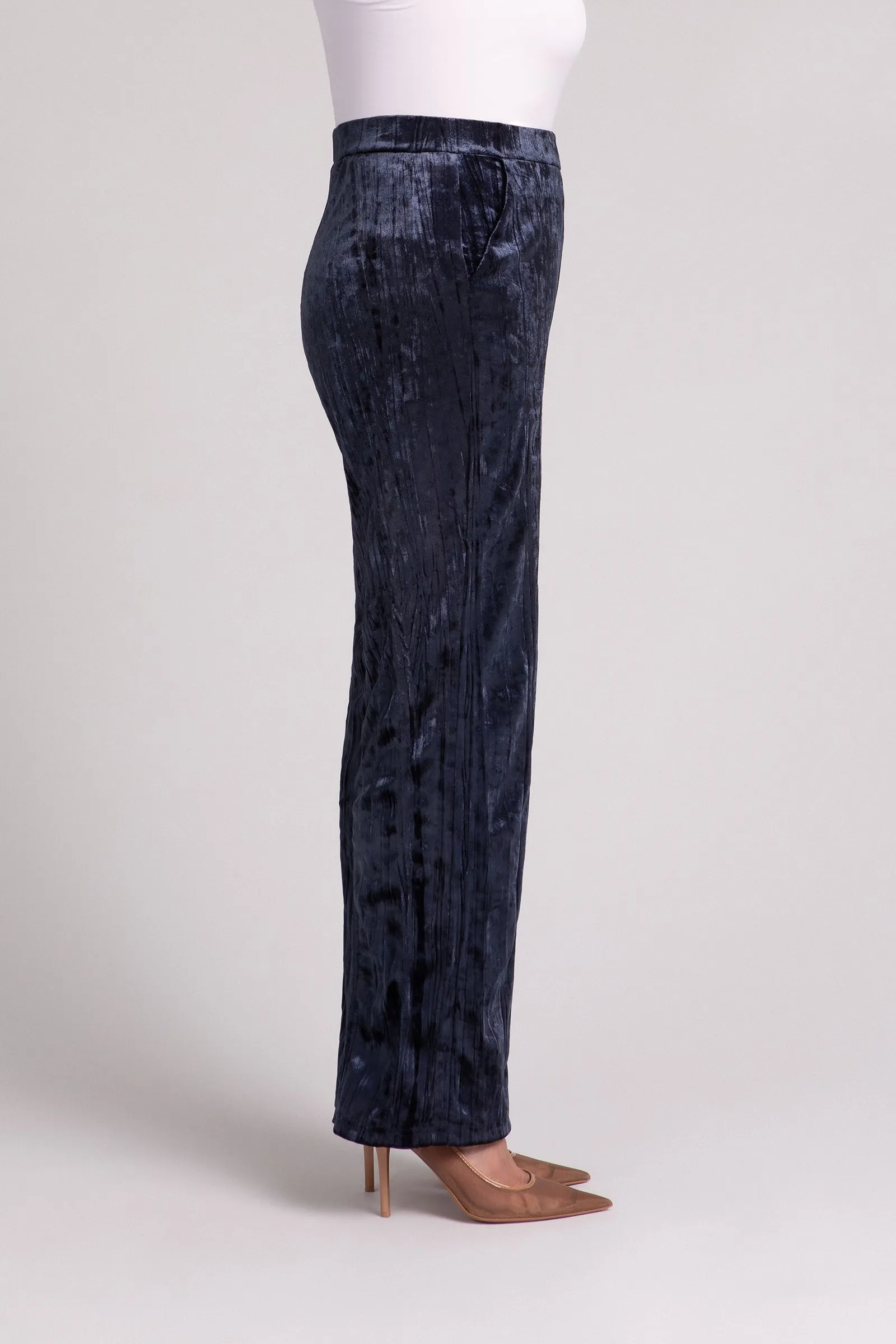 Crinkle Velvet Straight Leg Pant | Navy