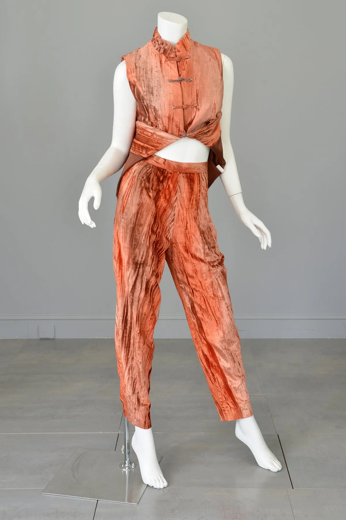 Crushed Velvet Rose Gold Copper Tunic Vest and Pants