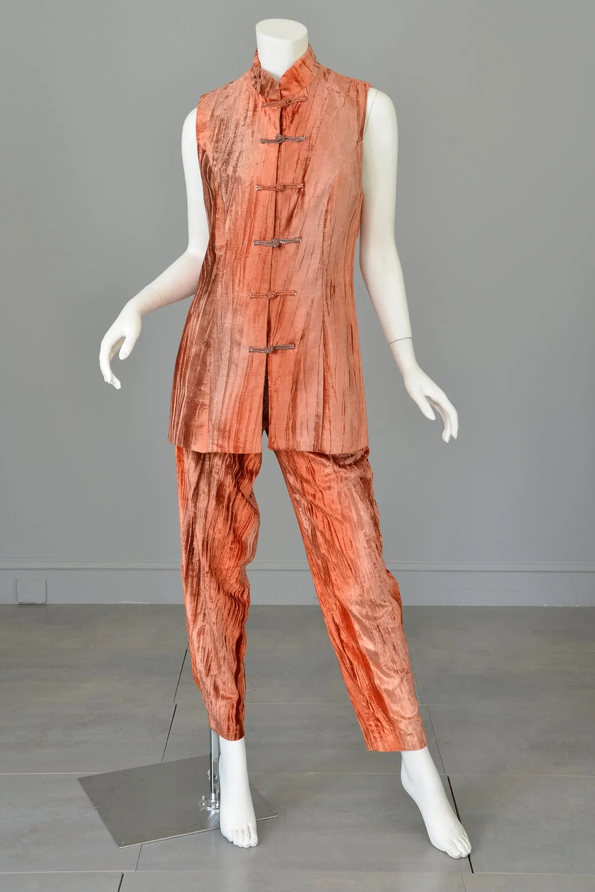 Crushed Velvet Rose Gold Copper Tunic Vest and Pants