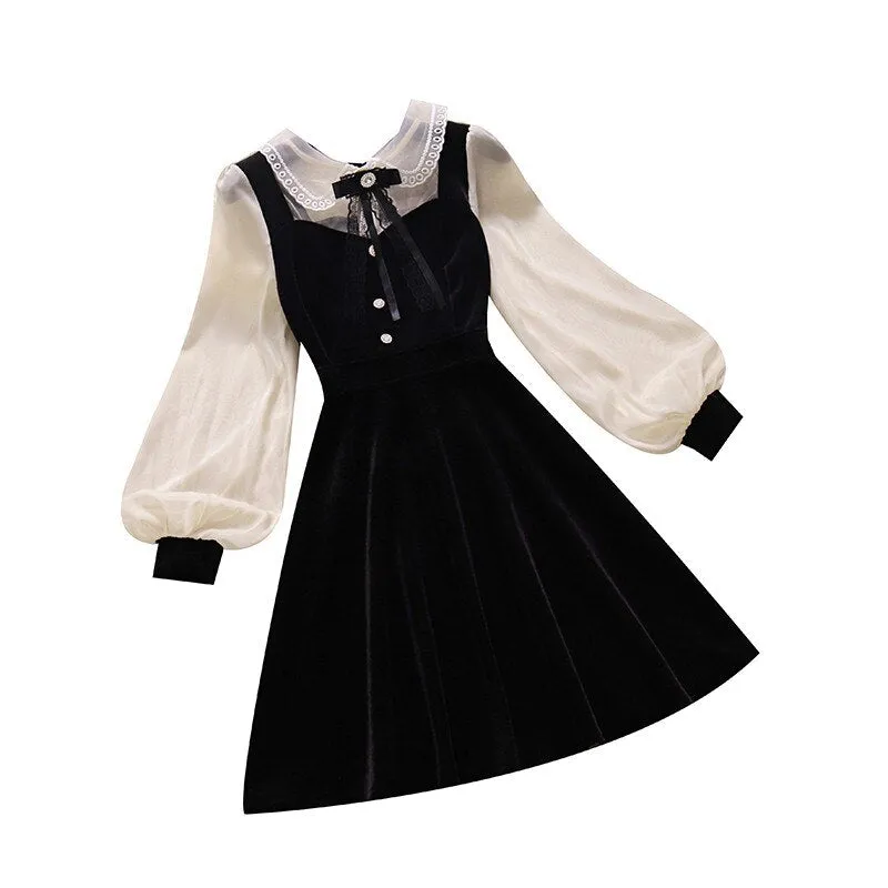 'Dahlia' Black and White Goth Shirt Dress