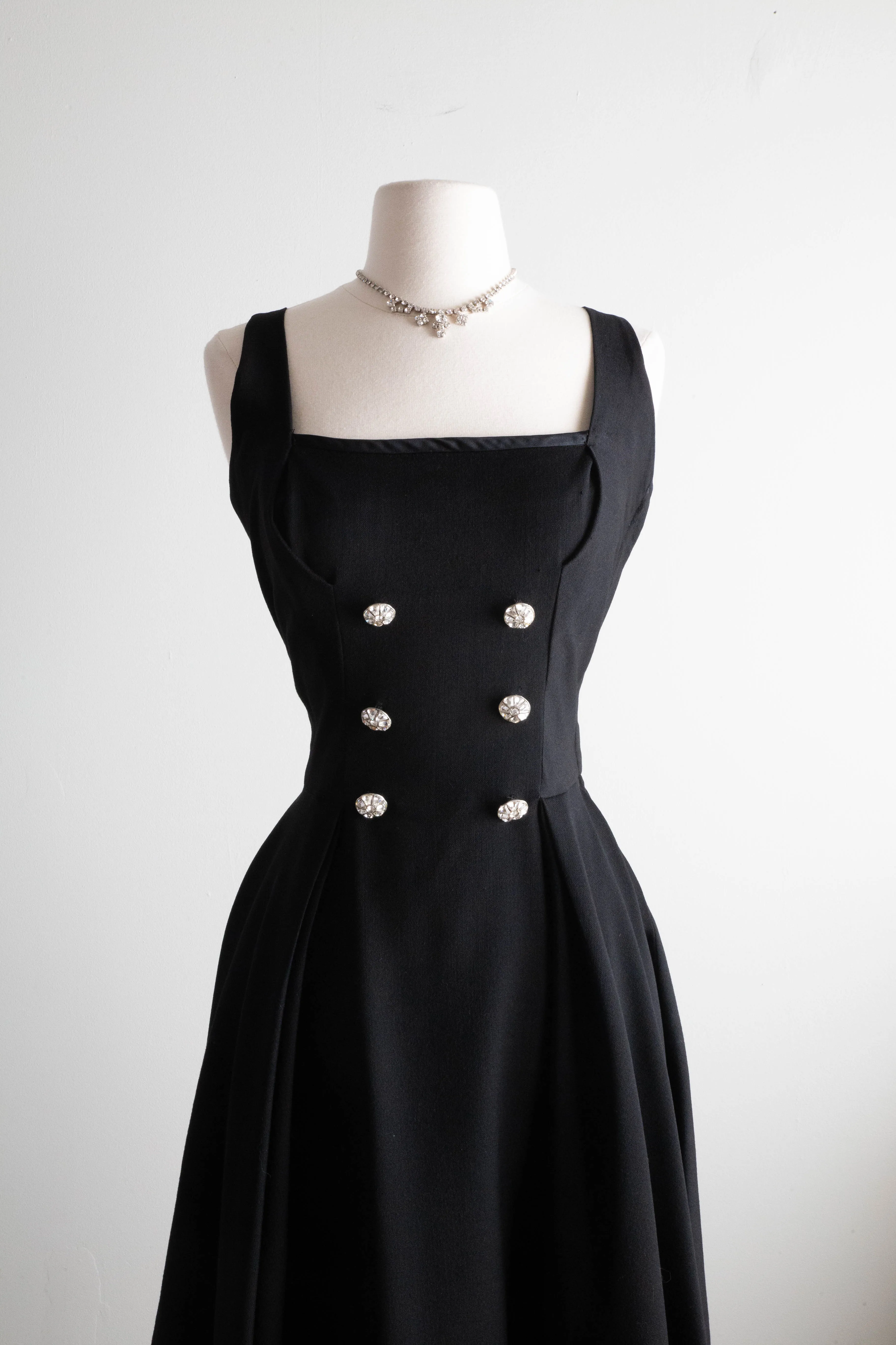 Darling 1940's Black Gabardine Cocktail Dress With Button Jacket / SM