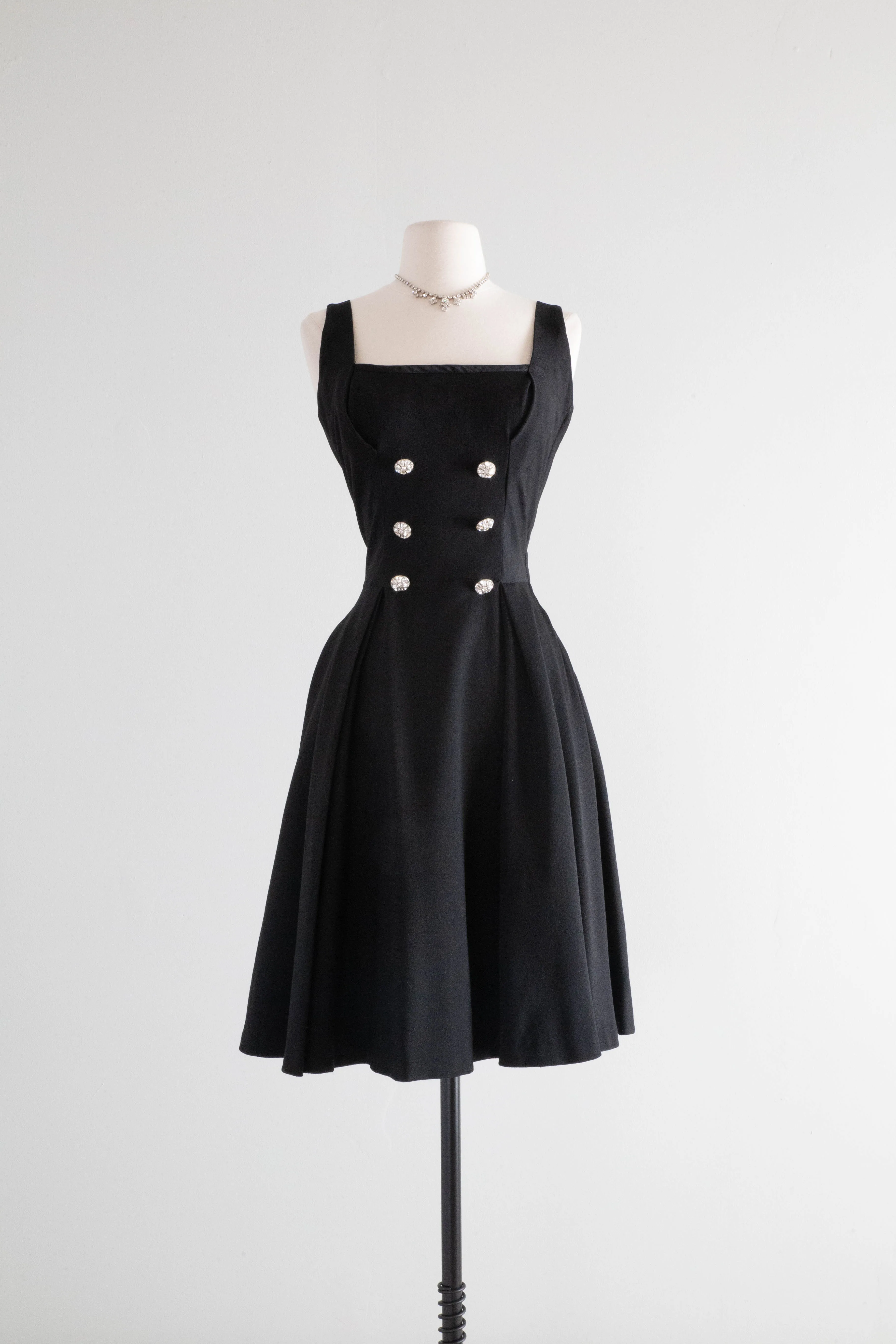 Darling 1940's Black Gabardine Cocktail Dress With Button Jacket / SM