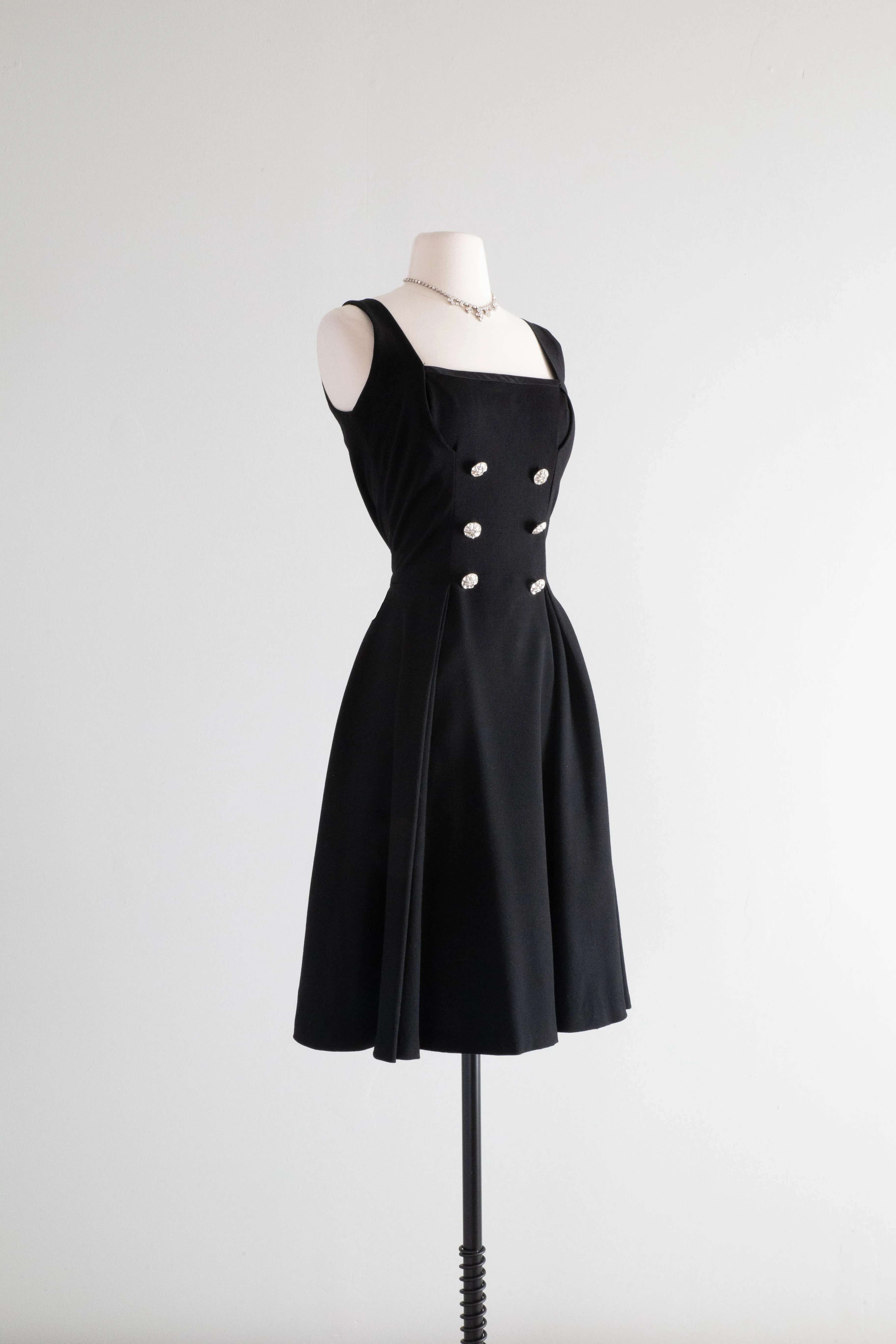 Darling 1940's Black Gabardine Cocktail Dress With Button Jacket / SM