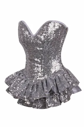 Deluxe Silver Sequin Steel Boned Mini Corset Dress