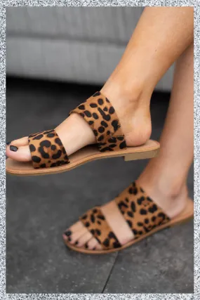 Double Strap Wide Fit Sandals- Leopard Print