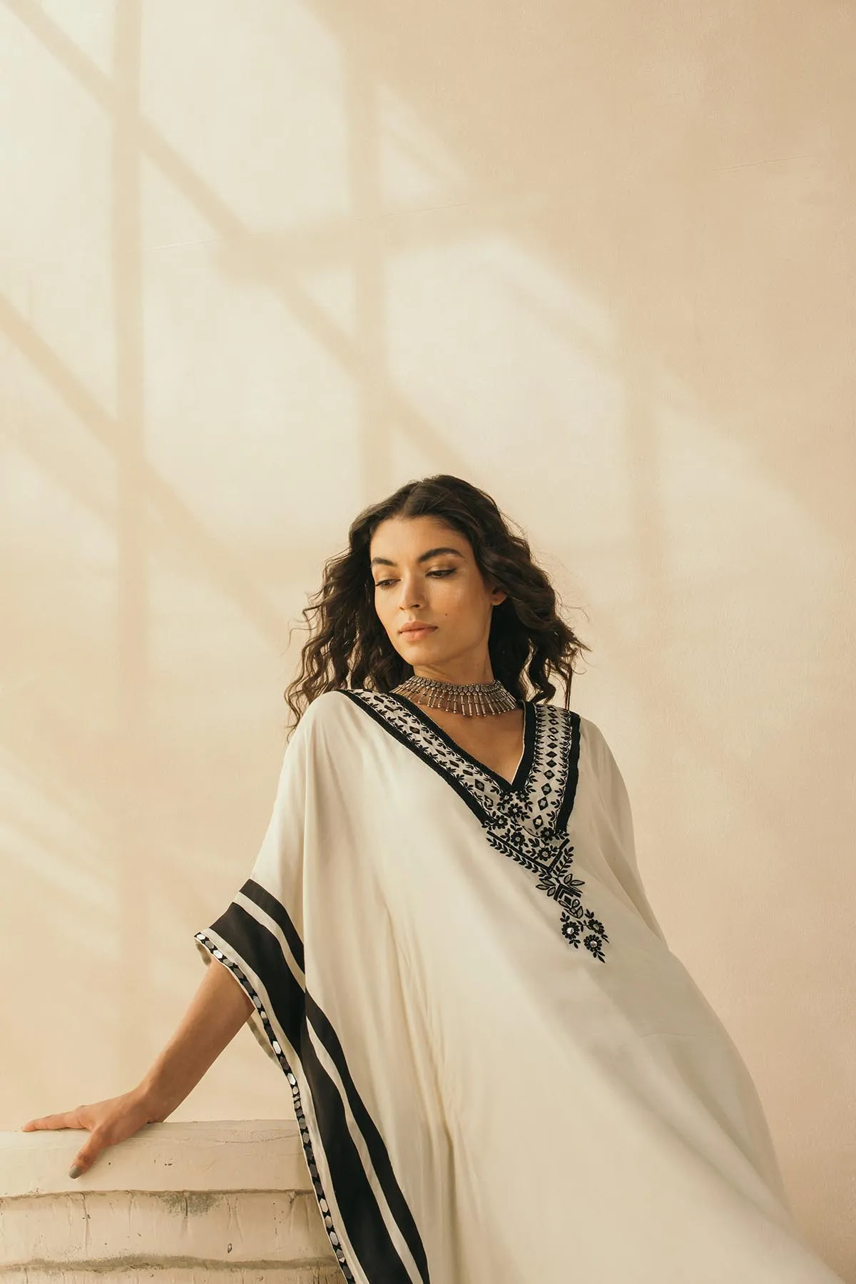 Ebony & Ivory Embroidered Kaftan