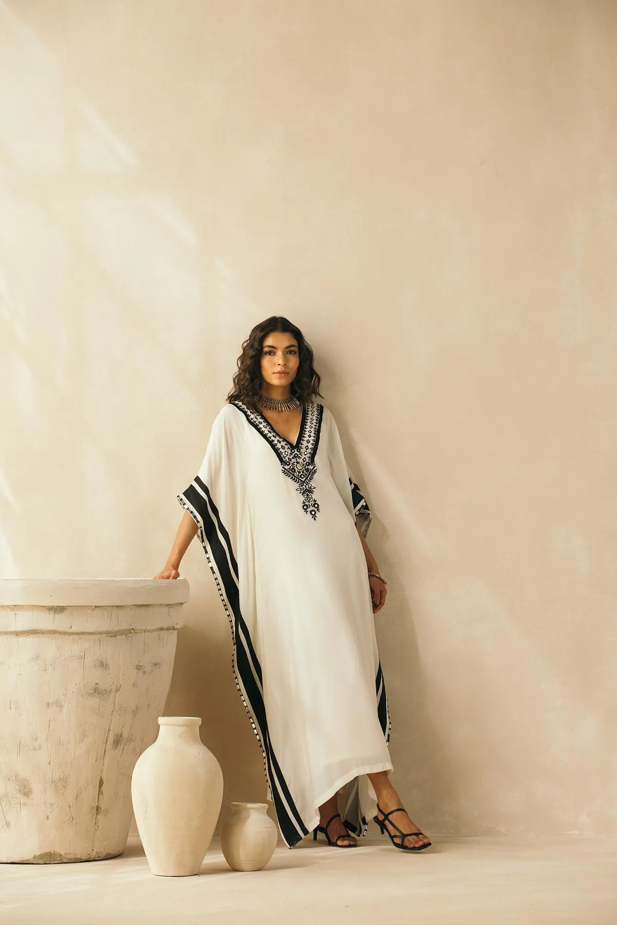 Ebony & Ivory Embroidered Kaftan