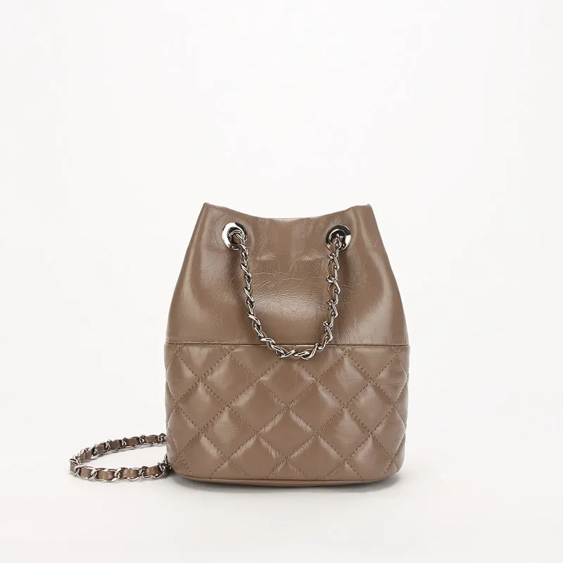 Elegant Calfskin Quilted Chain Bucket Bag | Fashion Quilted Shoulder & Crossbody Bag