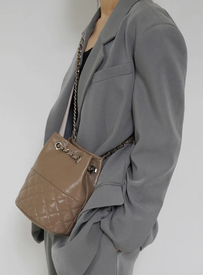 Elegant Calfskin Quilted Chain Bucket Bag | Fashion Quilted Shoulder & Crossbody Bag